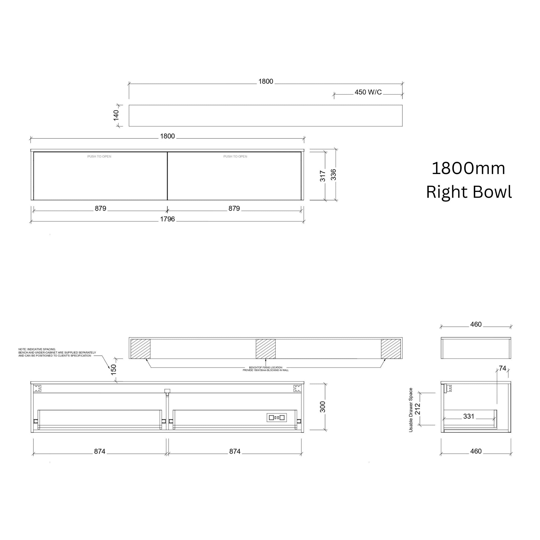 TIMBERLINE MILAN CUSTOM WALL HUNG VANITY (ALL SIZING)