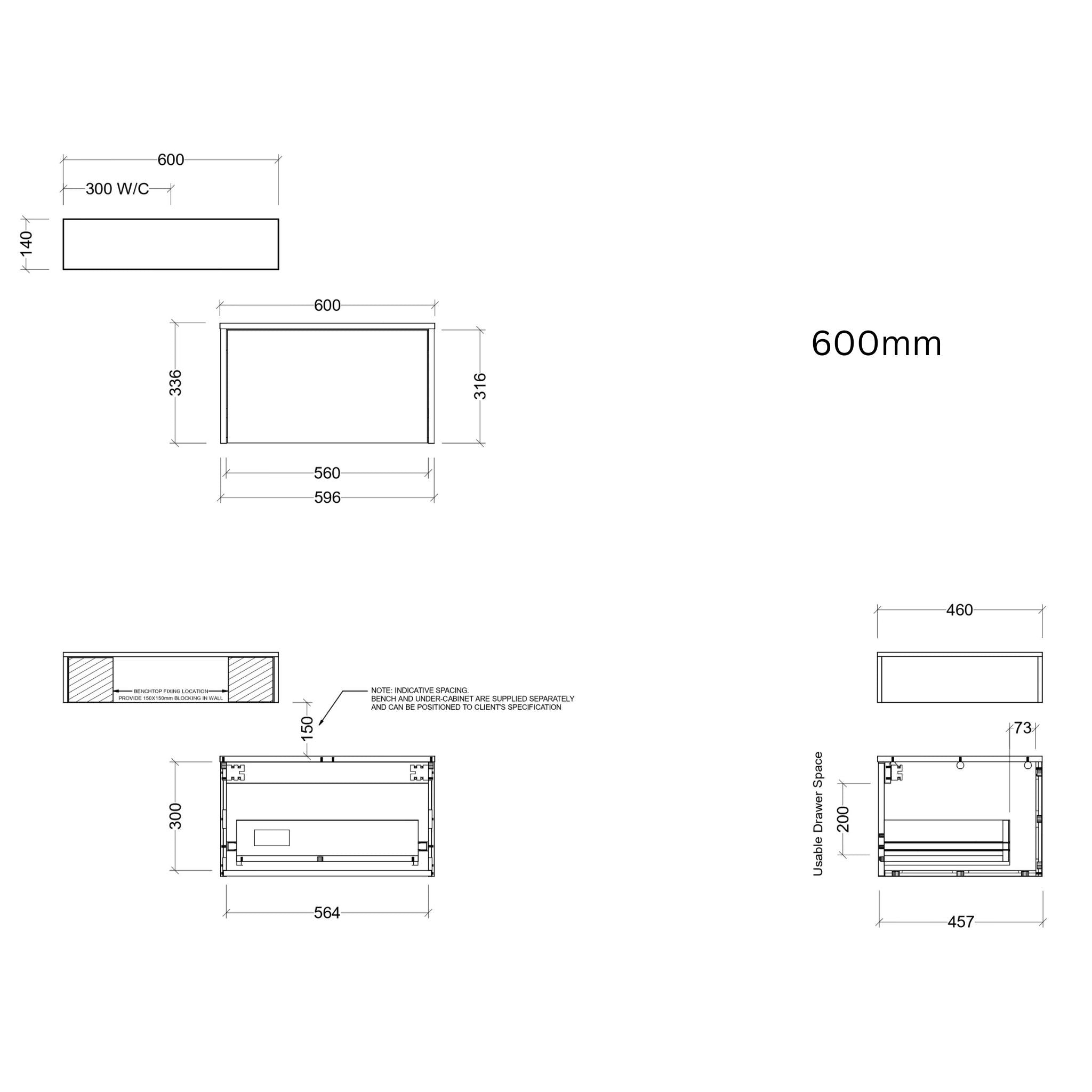 TIMBERLINE MILAN CUSTOM WALL HUNG VANITY (ALL SIZING)