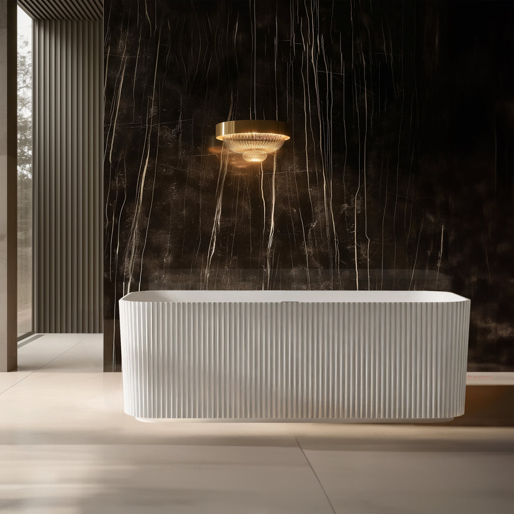 RIVA MILANO V-GROOVE FREE STANDING NON OVERFLOW BATHTUB 1500MM GLOSS WHITE