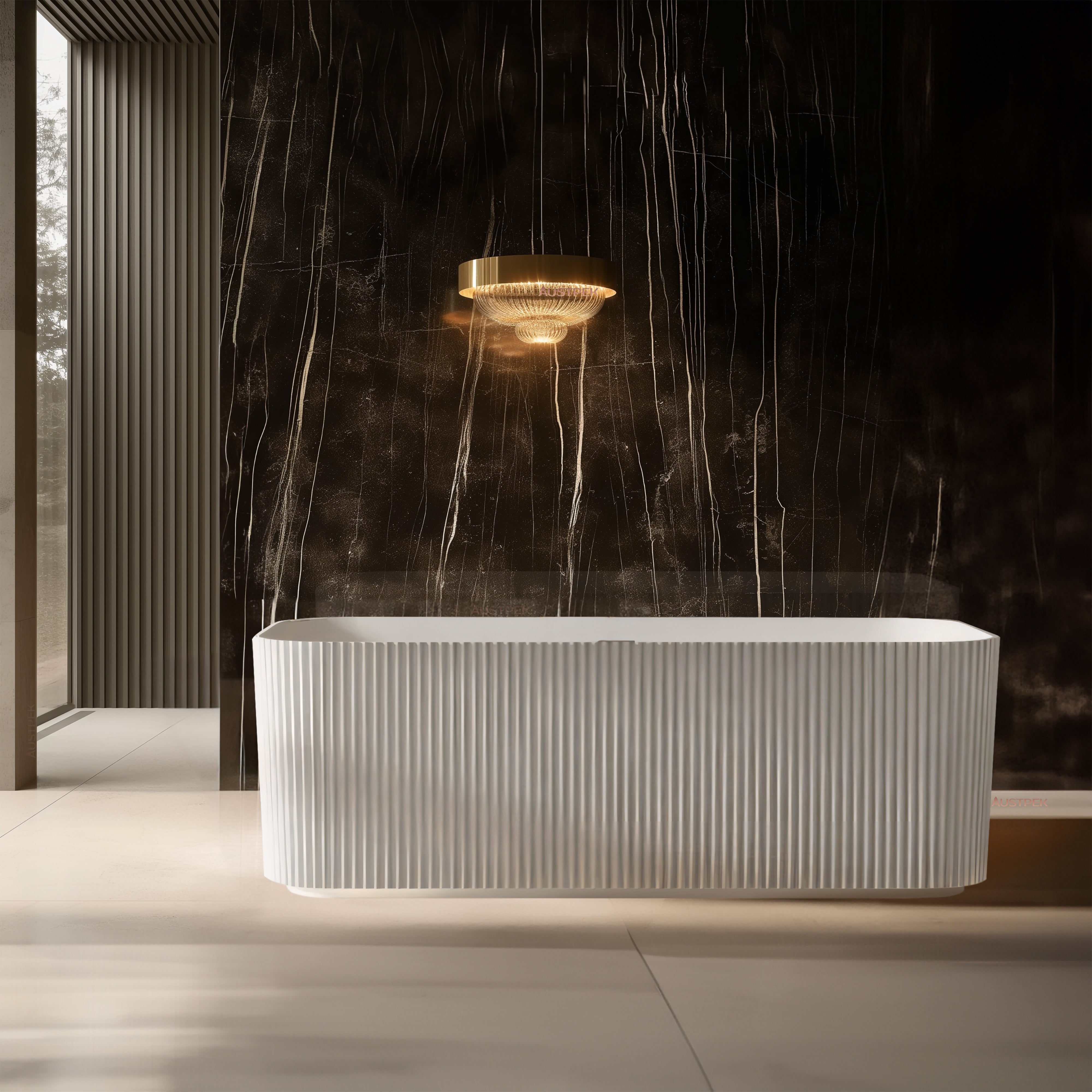 RIVA MILANO V-GROOVE FREE STANDING NON OVERFLOW BATHTUB 1500MM GLOSS WHITE