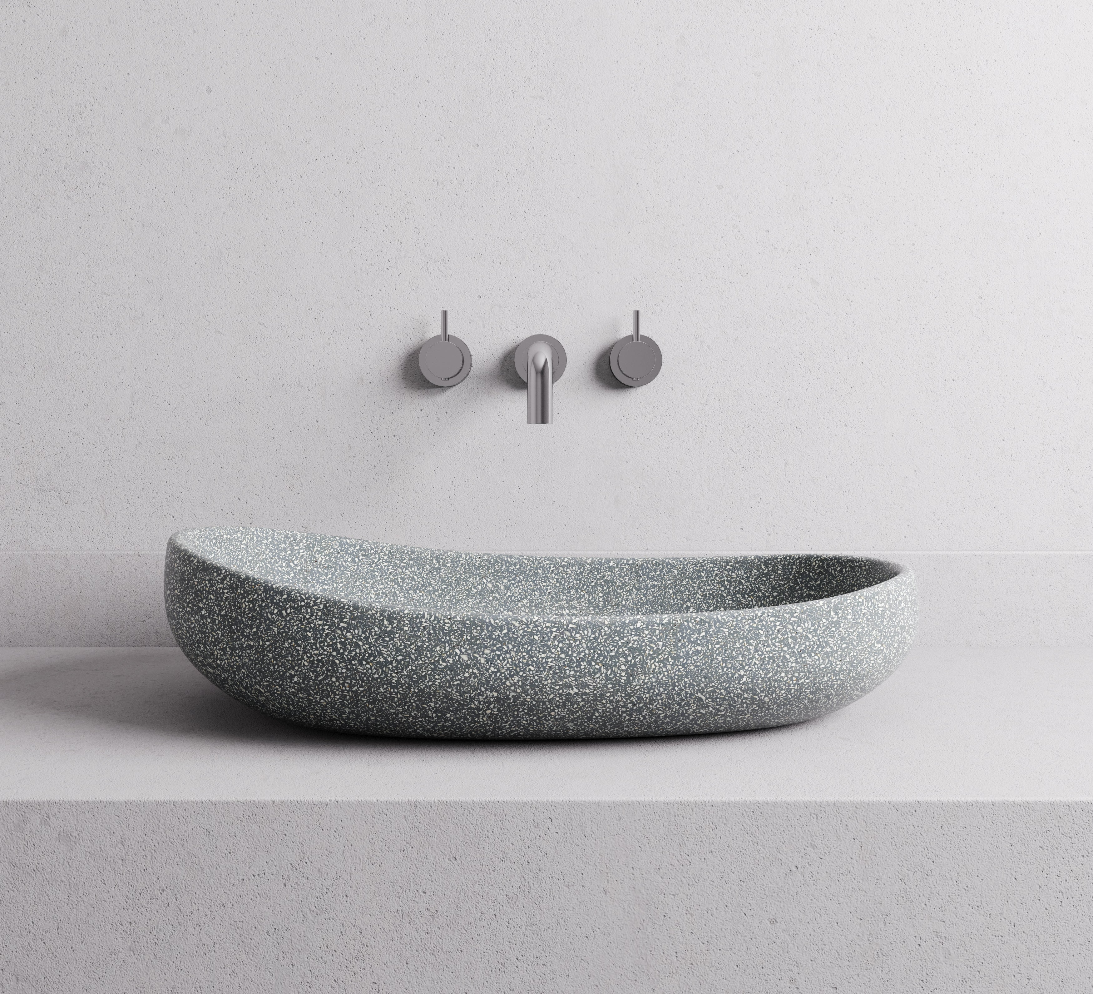 MADU MILLA OVAL ABOVE COUNTER BASIN HANDCRAFTED TERRAZO STONE GREY 600MM