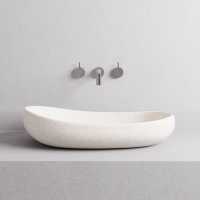 MADU MILLA OVAL ABOVE COUNTER BASIN TERRAZO STONE WHITE 580MM