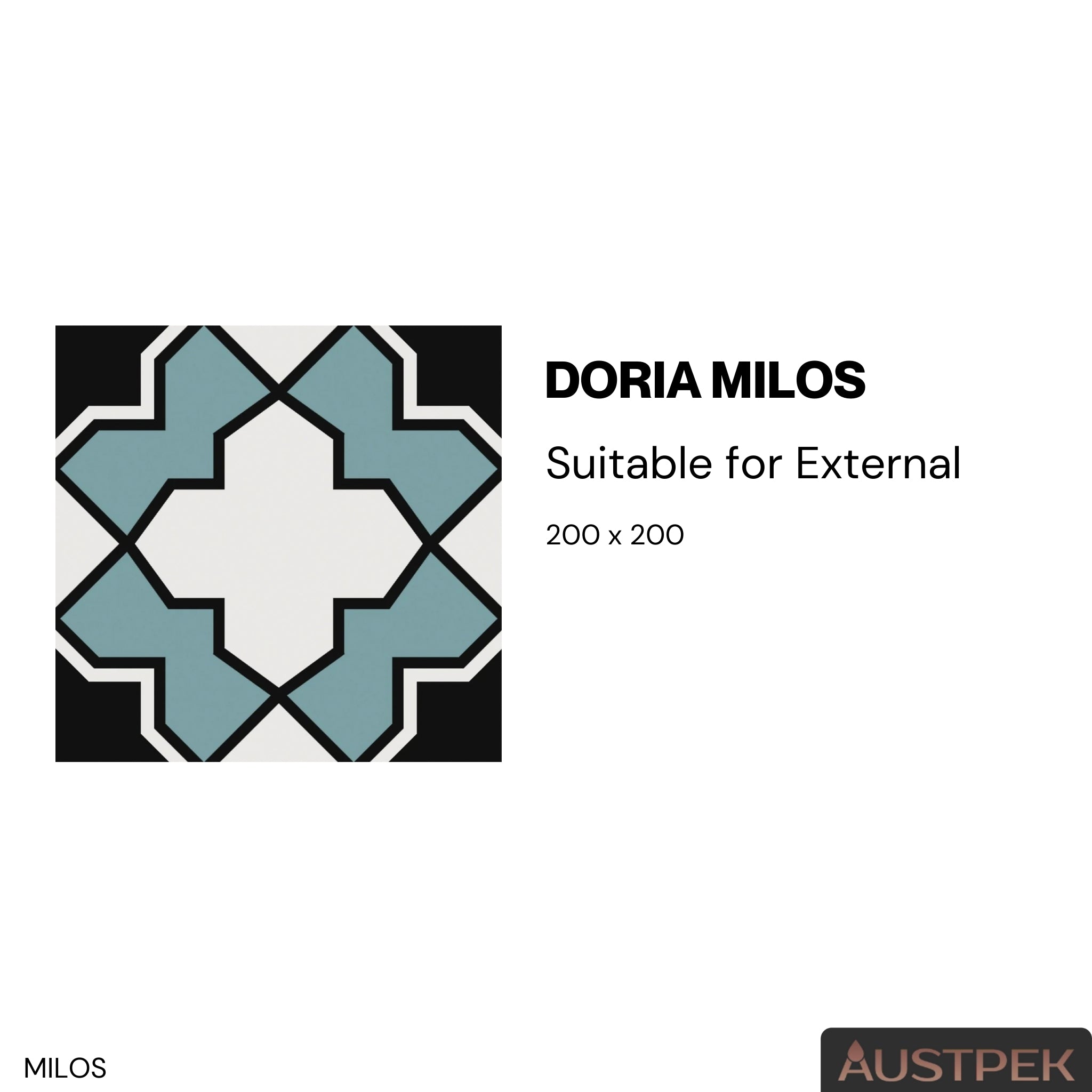 DUNE CERAMICA DORIA MILOS MATTE 200X200MM SQUARE TILE (PER BOX)