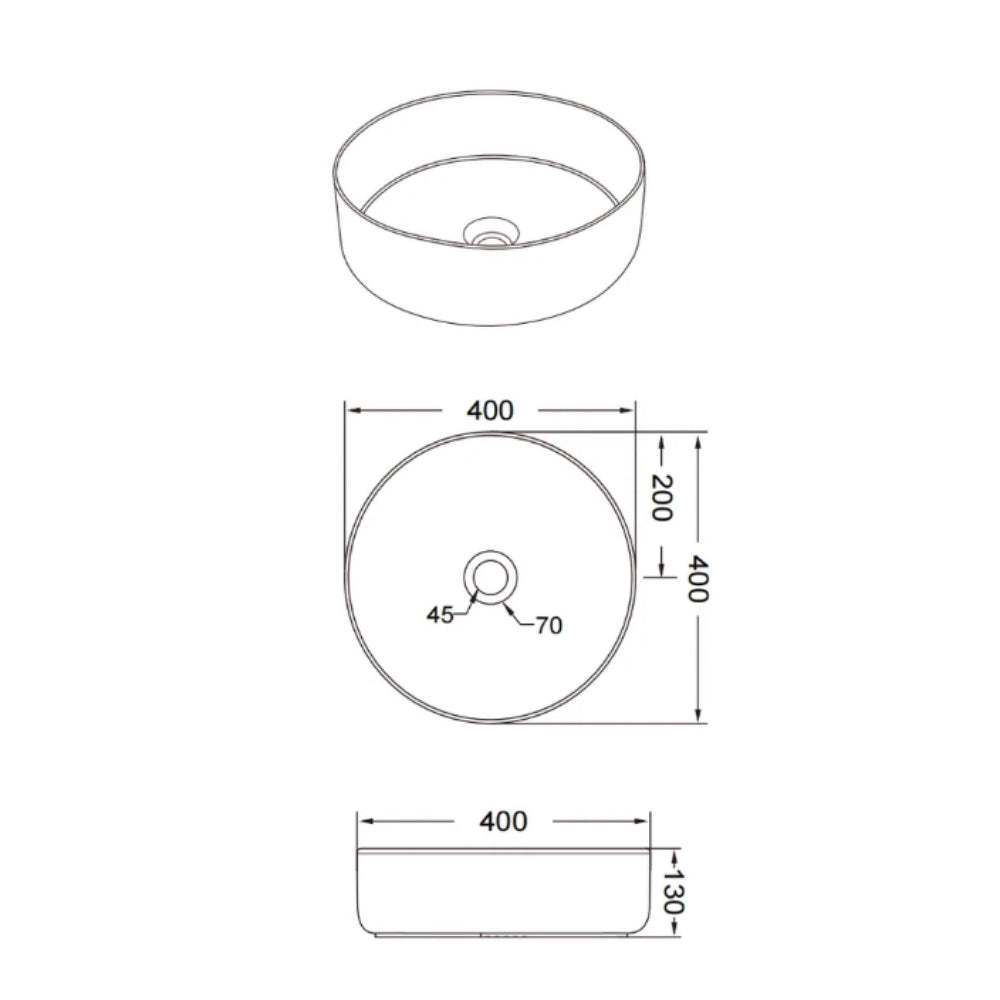 CLAYA ROUND ABOVE COUNTER BASIN MATTE WHITE CARRARA MARBLE LOOK 400MM