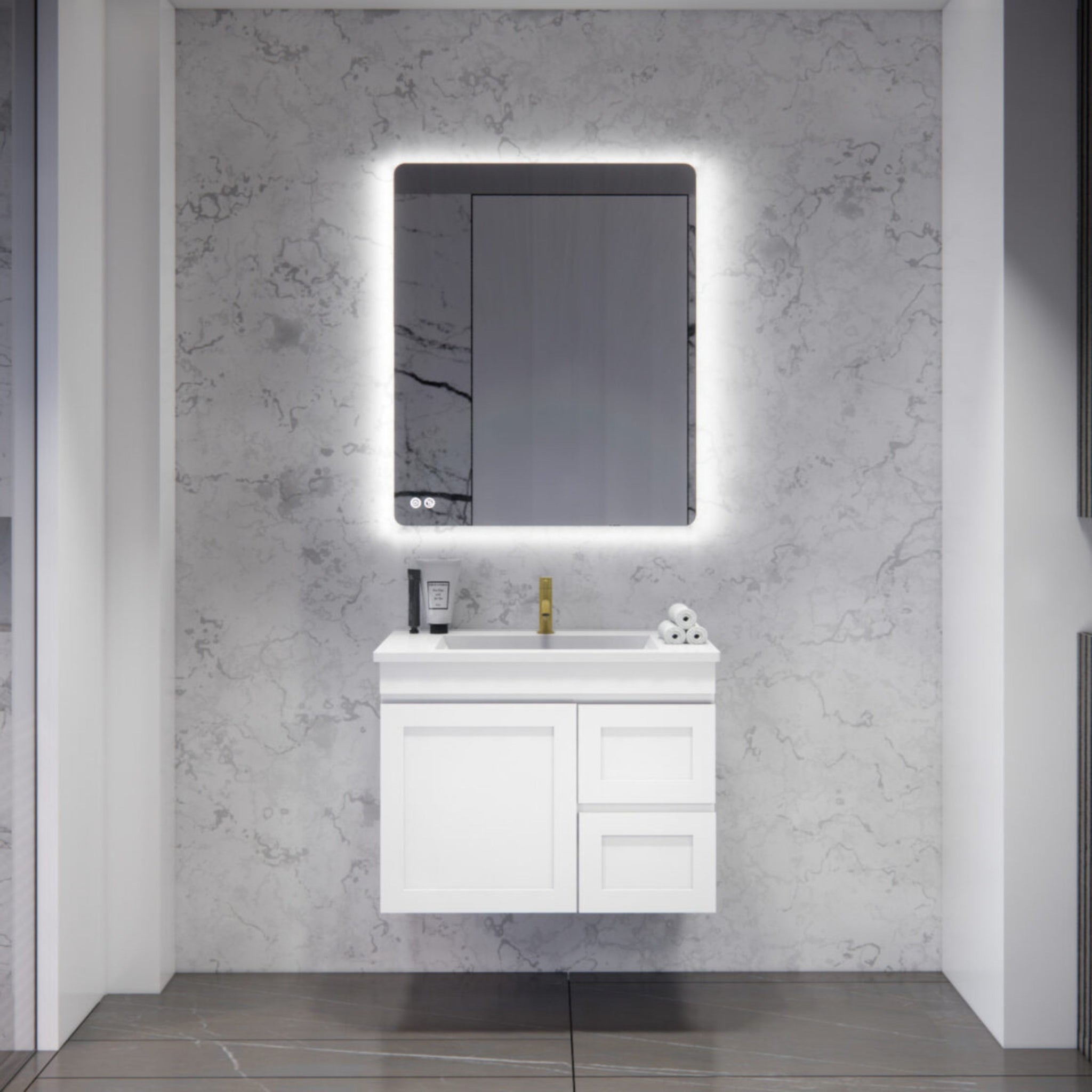 RIVA MIAMI MATTE WHITE 750MM SINGLE BOWL WALL HUNG VANITY (AVAILABLE IN LEFT AND RIGHT HAND DRAWER)