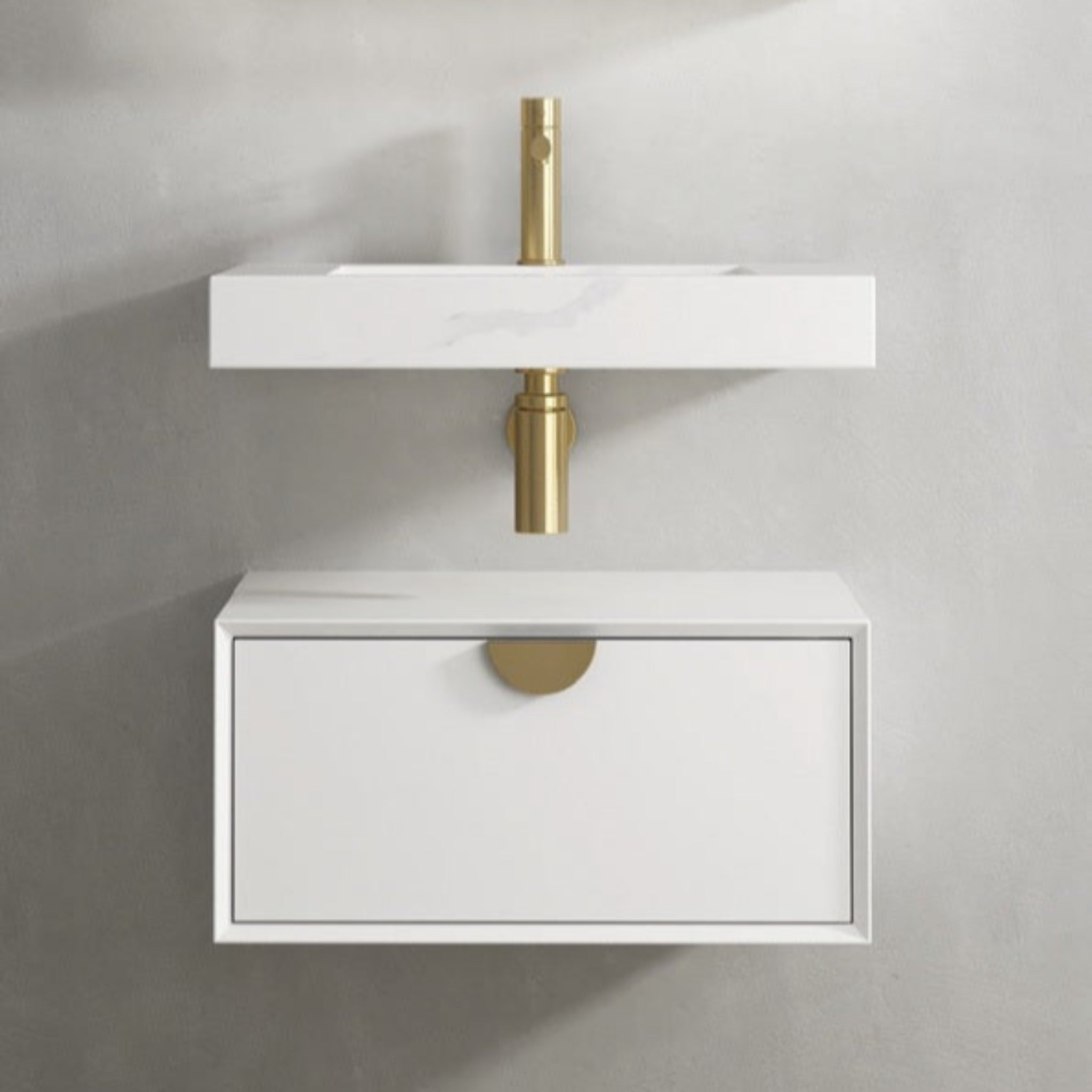 OTTI MOONLIGHT WHITE 600MM SINGLE BOWL WALL HUNG CABINET AND BASIN