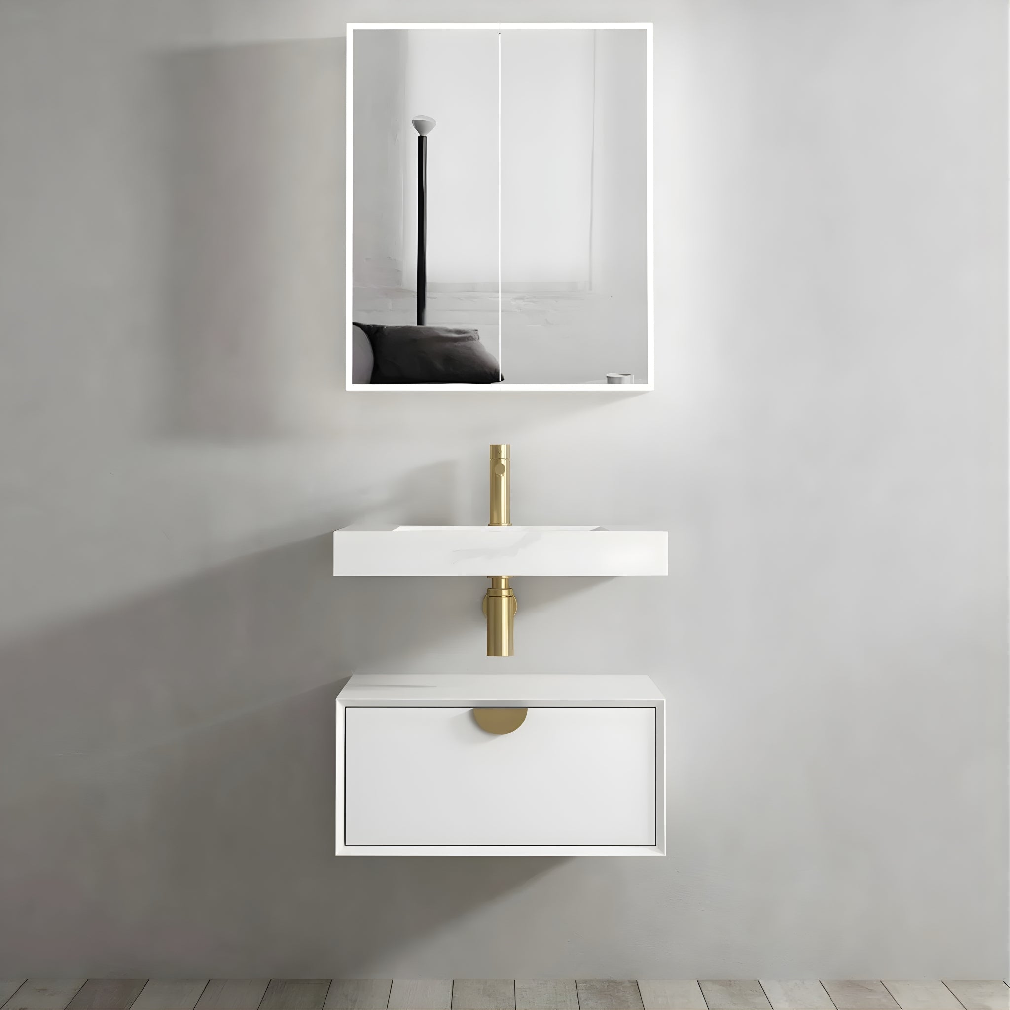OTTI MOONLIGHT WHITE 600MM SINGLE BOWL WALL HUNG CABINET AND BASIN