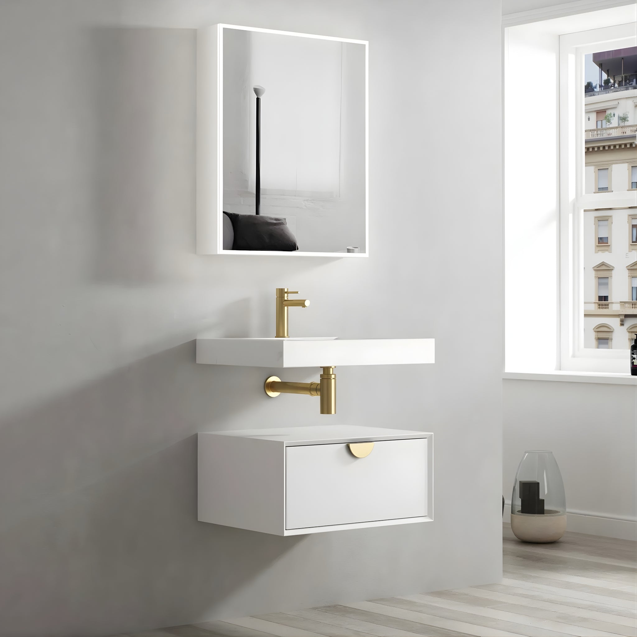 OTTI MOONLIGHT WHITE 600MM SINGLE BOWL WALL HUNG CABINET AND BASIN