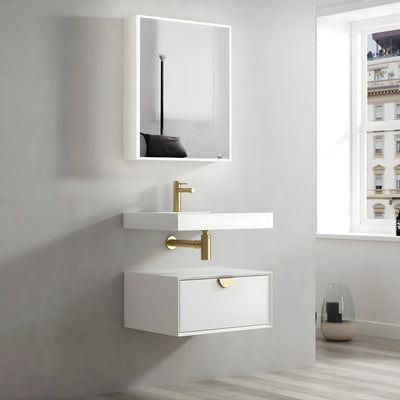 OTTI MOONLIGHT WHITE 600MM SINGLE BOWL WALL HUNG CABINET AND BASIN