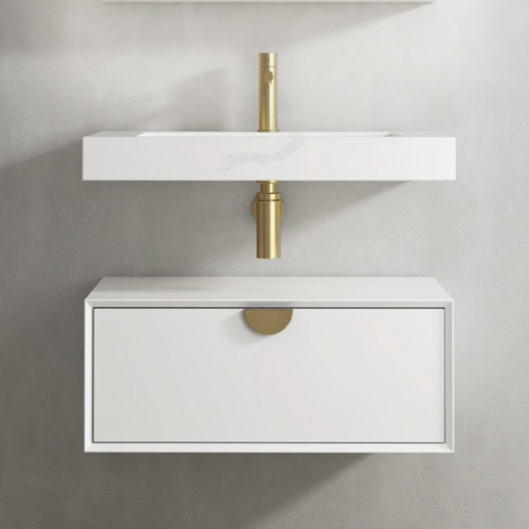 OTTI MOONLIGHT WHITE 750MM SINGLE BOWL WALL HUNG CABINET AND BASIN