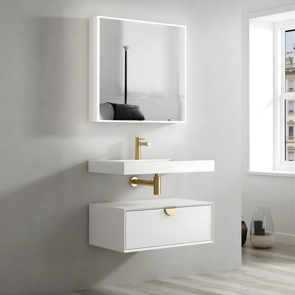 OTTI MOONLIGHT WHITE 750MM SINGLE BOWL WALL HUNG CABINET AND BASIN