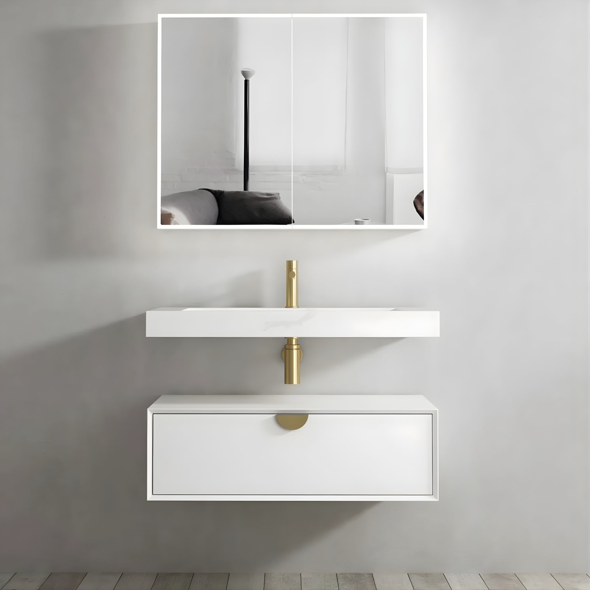 OTTI MOONLIGHT WHITE 900MM SINGLE BOWL WALL HUNG CABINET