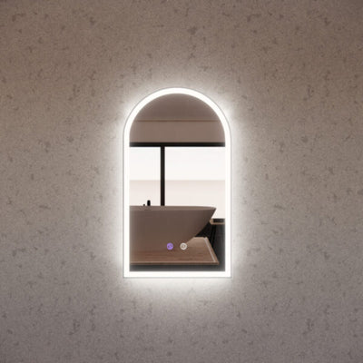 RIVA AR2 FRAMED ARCH LED MIRROR 3 COLOUR LIGHTS BRUSHED NICKEL 450X800MM
