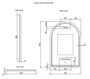 RIVA AR2 FRAMED ARCH LED MIRROR 3 COLOUR LIGHTS BRUSHED NICKEL 600X900MM