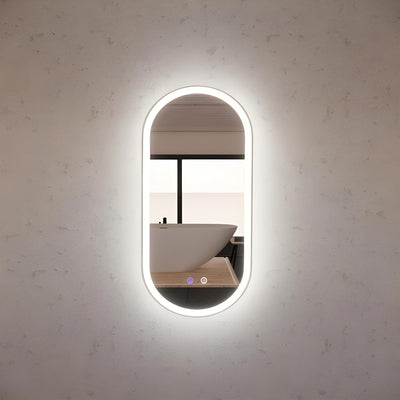 RIVA O1 FRAMED OVAL LED MIRROR 3 COLOUR LIGHTS BRUSHED NICKEL 450X900MM