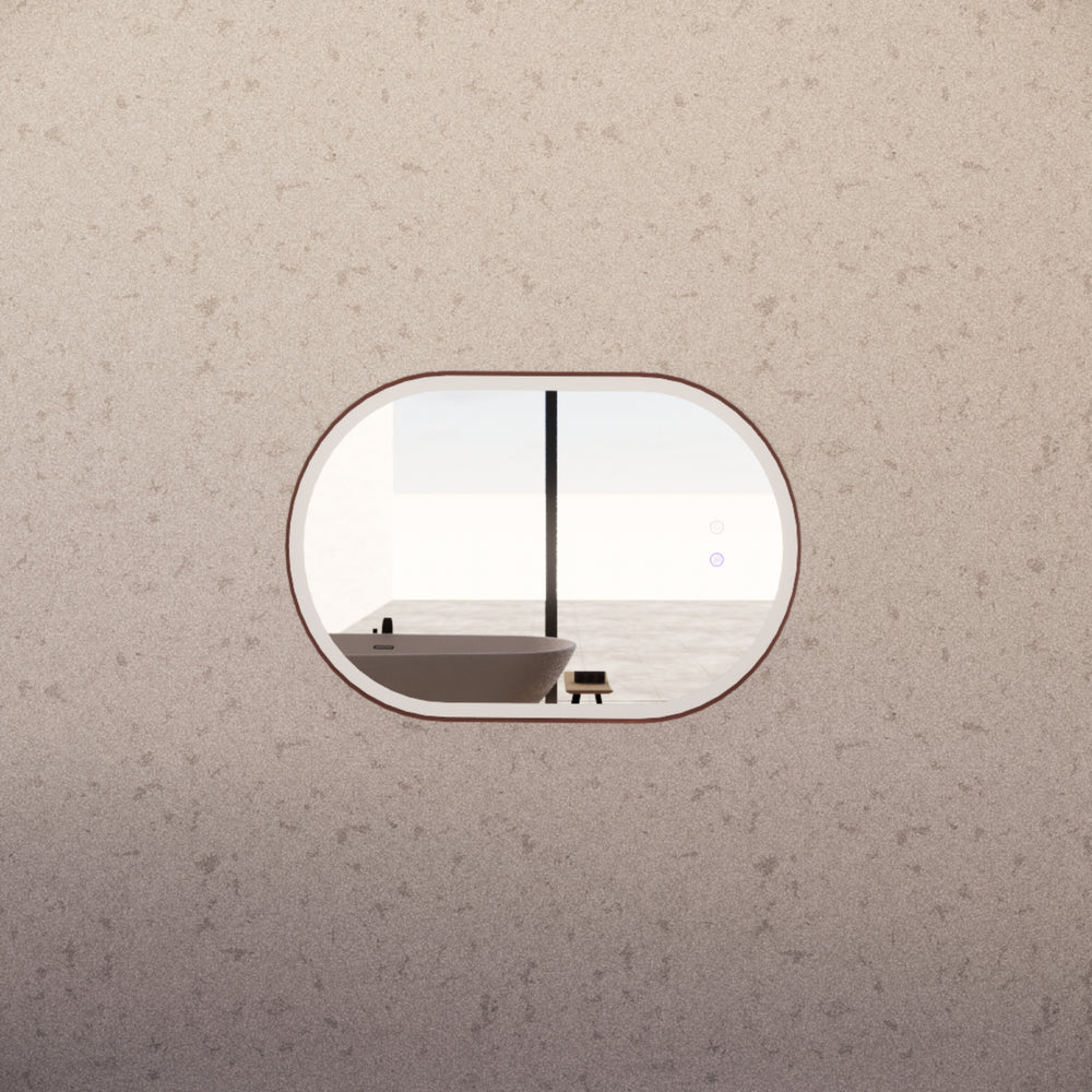 RIVA O1 FRAMED OVAL LED MIRROR 3 COLOUR LIGHTS BRUSHED COPPER 600X900MM