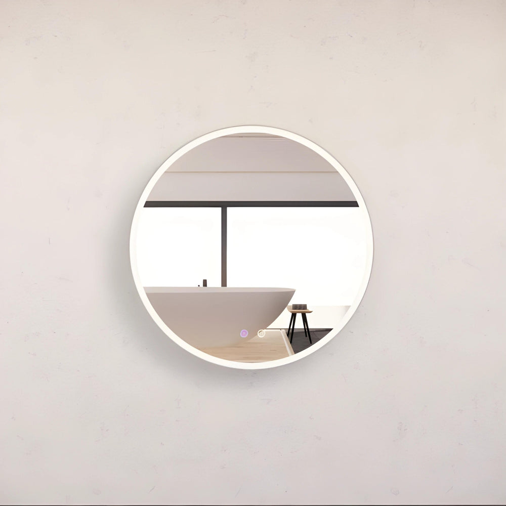 RIVA R3 FRAMED ROUND LED MIRROR 3 COLOUR LIGHTS WITH DIMMER BRUSHED NICKEL 600X600MM