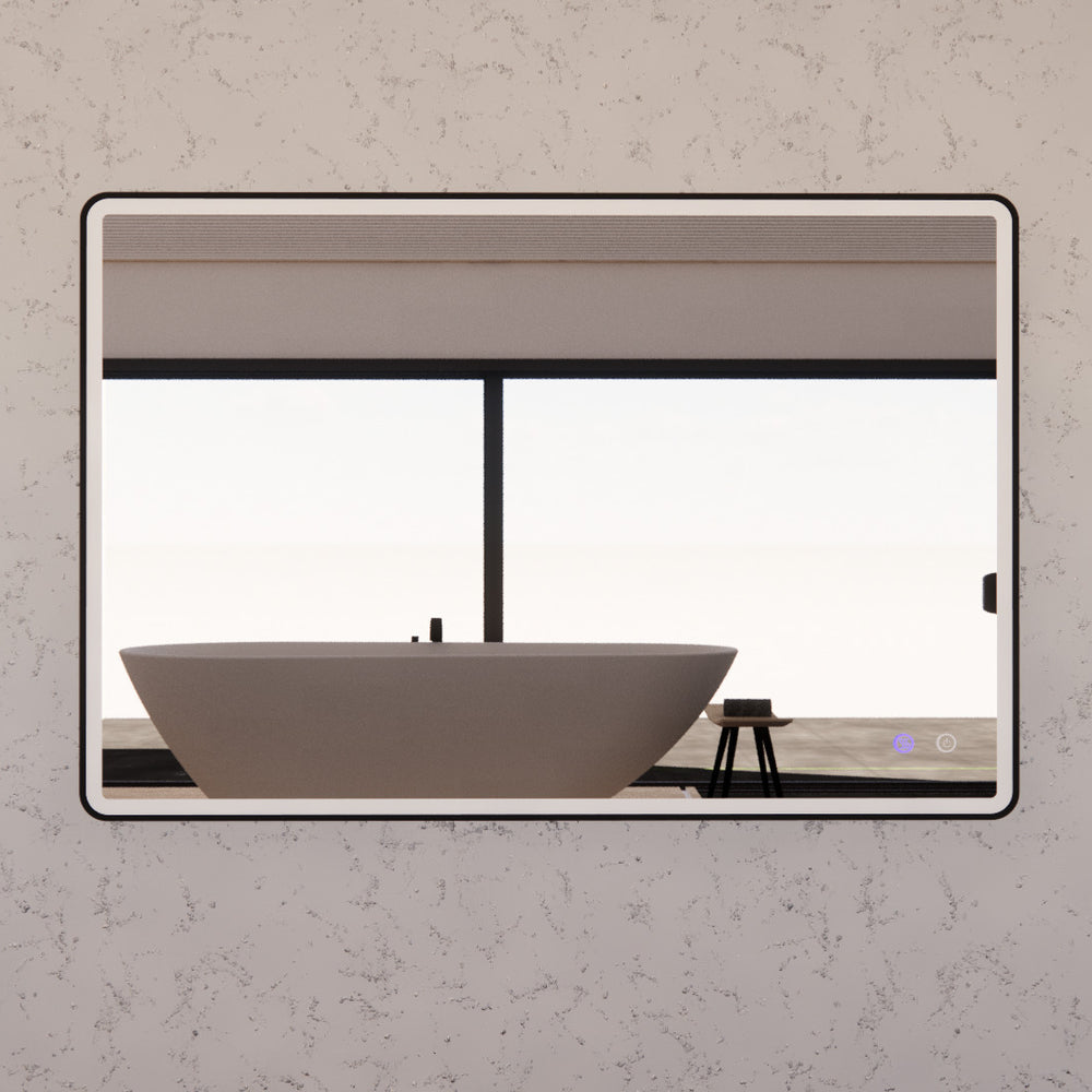 RIVA S4 FRAMED RECTANGLE LED MIRROR 3 COLOUR LIGHTS BLACK 750X900MM