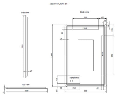 RIVA S4 FRAMED RECTANGLE LED MIRROR 3 COLOUR LIGHTS WITH DIMMER BRUSHED NICKEL 800X1200MM