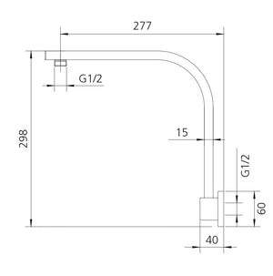 OLIVERI MONACO RAISED WALL MOUNTED SHOWER ARM 277MM CHROME