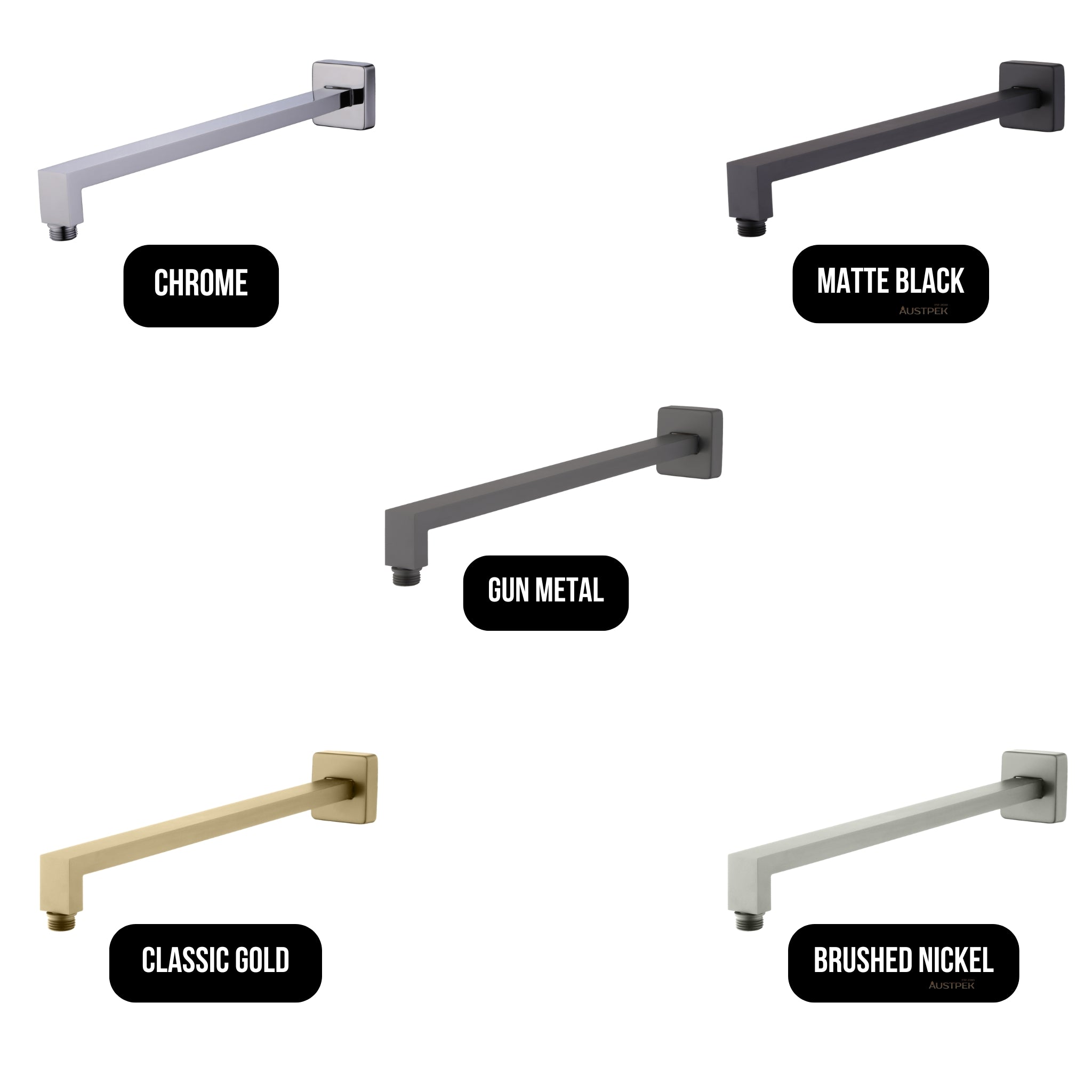 OLIVERI MONACO WALL MOUNTED SHOWER ARM 380MM MATTE BLACK