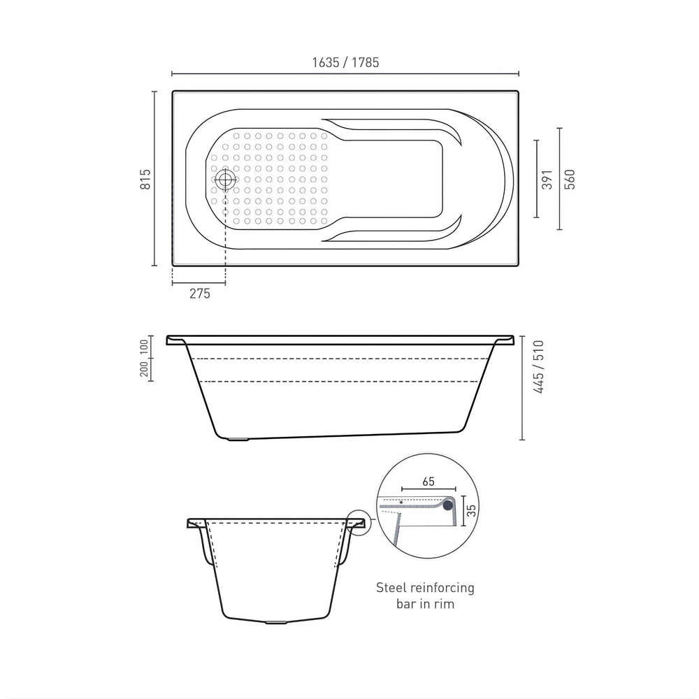 DECINA MODENA INSET DOLCE VITA SPA BATH GLOSS WHITE (AVAILABLE IN 1635MM AND 1785MM) WITH 16-JETS