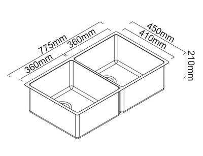 SCHOCK MONTEGO DOUBLE BOWL KITCHEN SINK STAINLESS STEEL 775MM