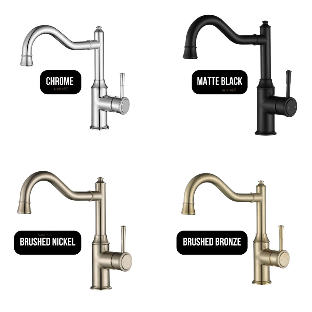 MODERN NATIONAL MONTPELLIER SHEPHERDS CROOK KITCHEN MIXER 290MM BRUSHED BRONZE