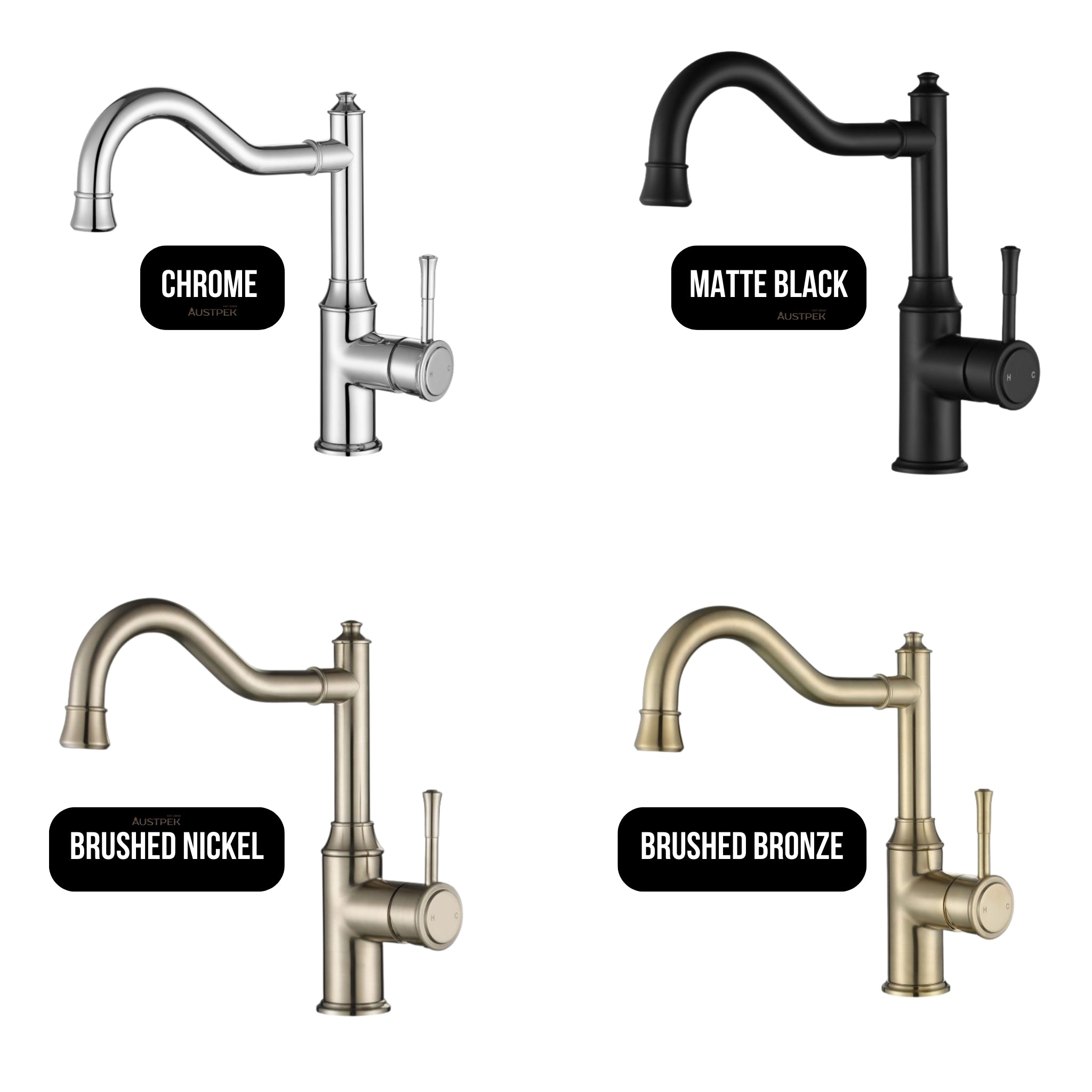 MODERN NATIONAL MONTPELLIER SHEPHERDS CROOK KITCHEN MIXER 290MM BRUSHED NICKEL