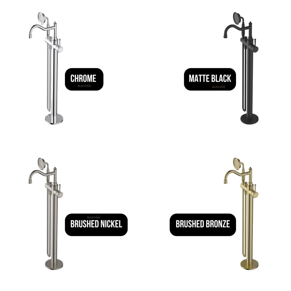 MODERN NATIONAL MONTPELLIER FREESTANDING BATH MIXER WITH HAND SHOWER 793MM CHROME