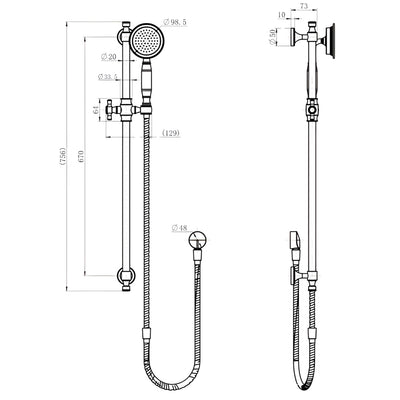 MODERN NATIONAL MONTPELLIER SHOWER RAIL 756MM CHROME