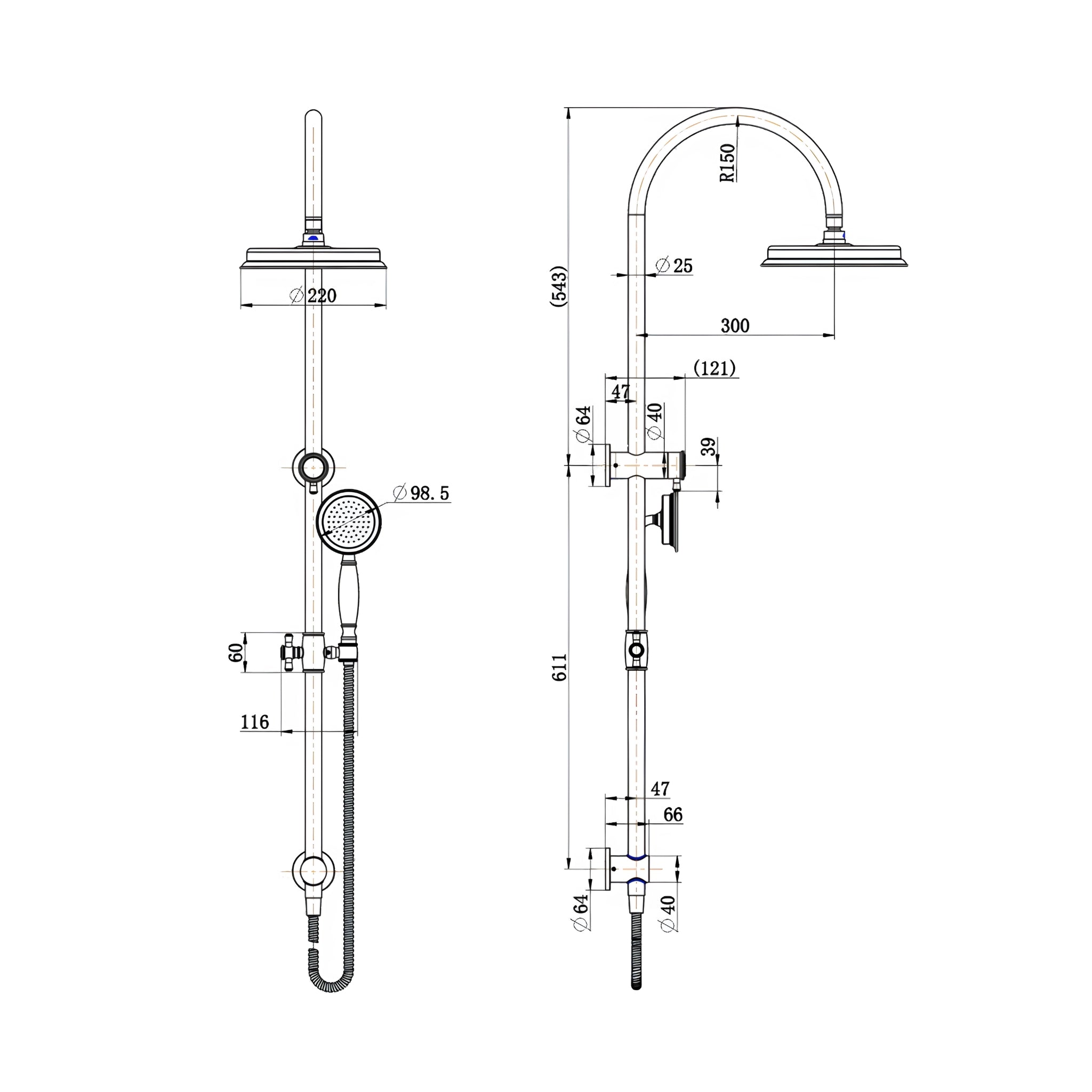 MODERN NATIONAL MONTPELLIER SHOWER COLUMN SET CHROME