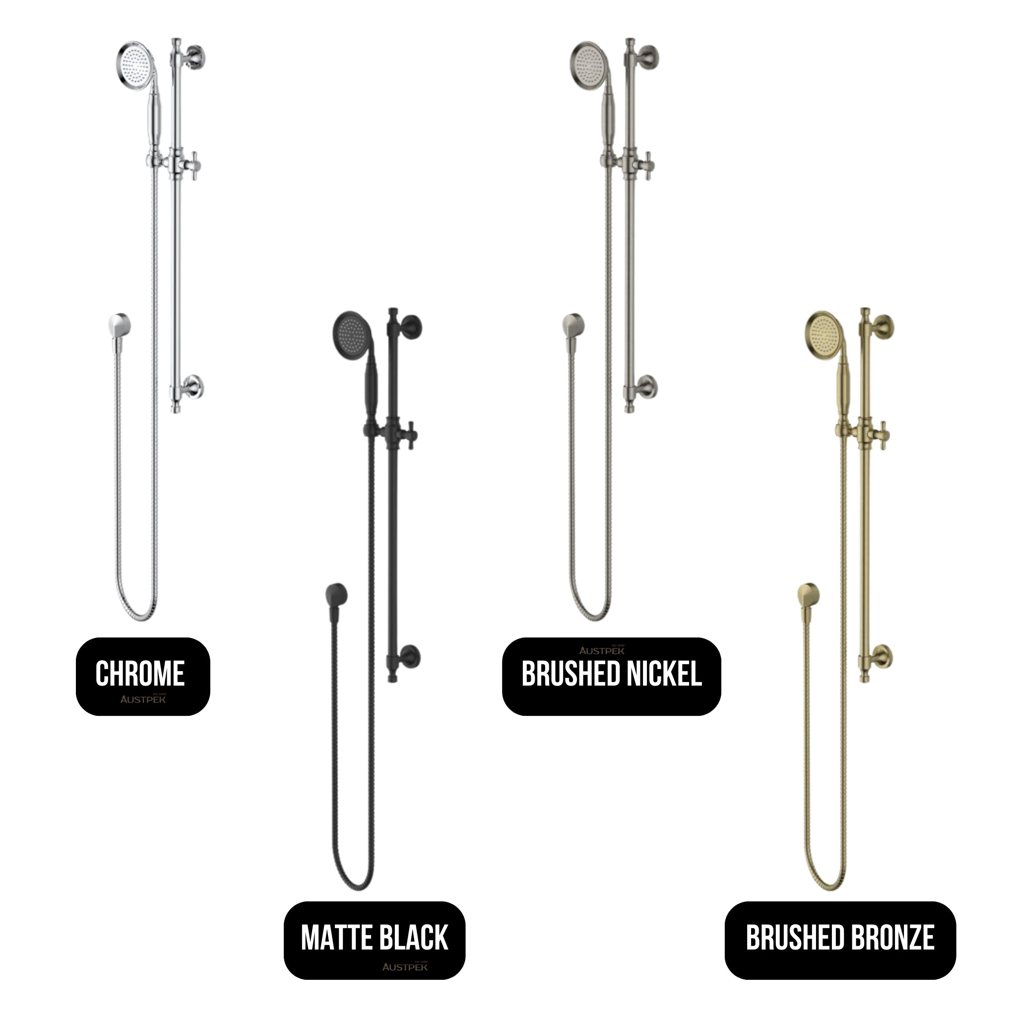 MODERN NATIONAL MONTPELLIER SHOWER RAIL 756MM BRUSHED NICKEL