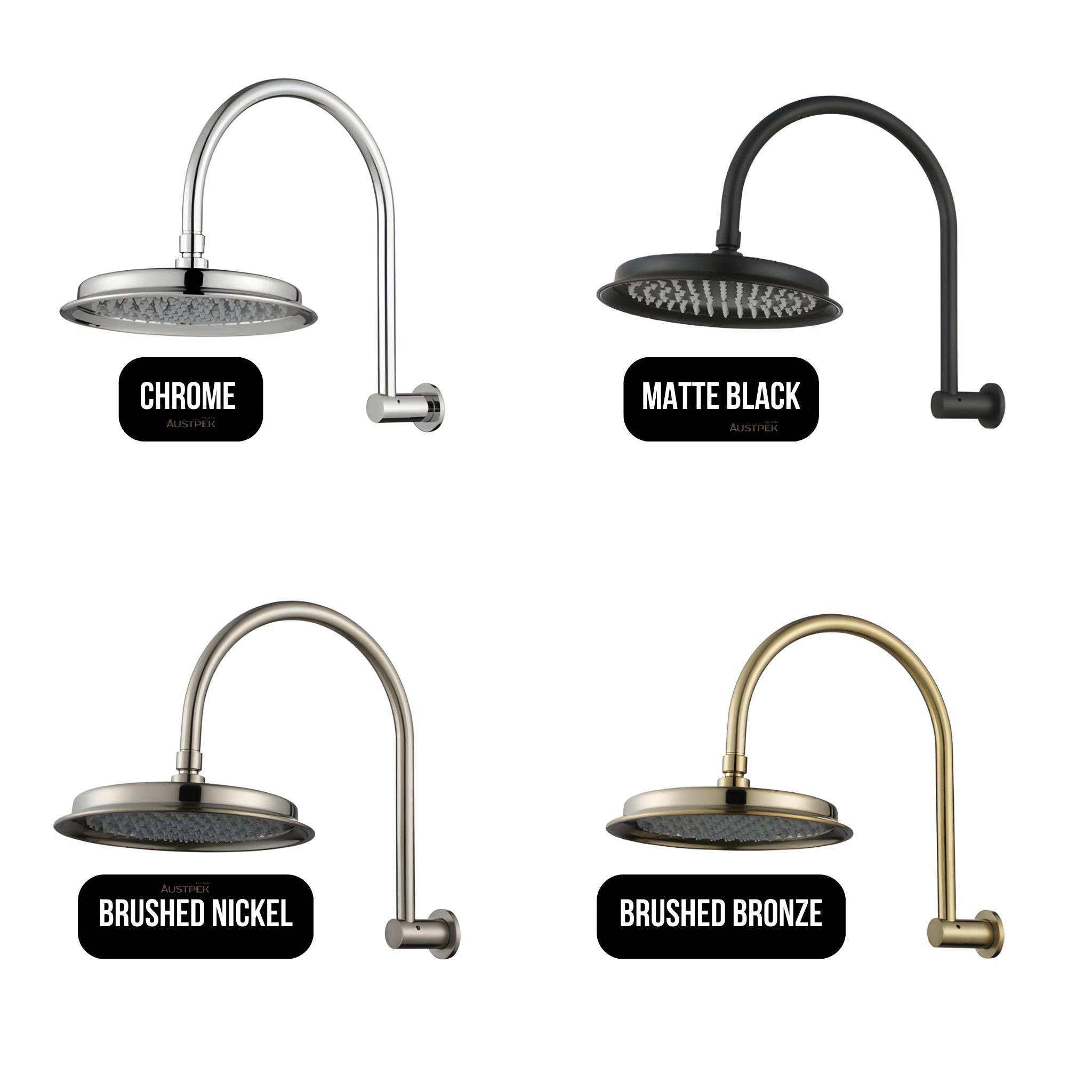 MODERN NATIONAL MONTPELLIER SHOWER ARM WITH HEAD 316MM BRUSHED NICKEL