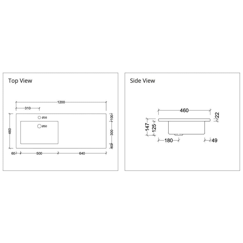 DUROCLASS MONACO GLOSS WHITE OFFSET SINGLE BOWL UNDERMOUNT VANITY TOP (MULTIPLE SIZES AVAILABLE)