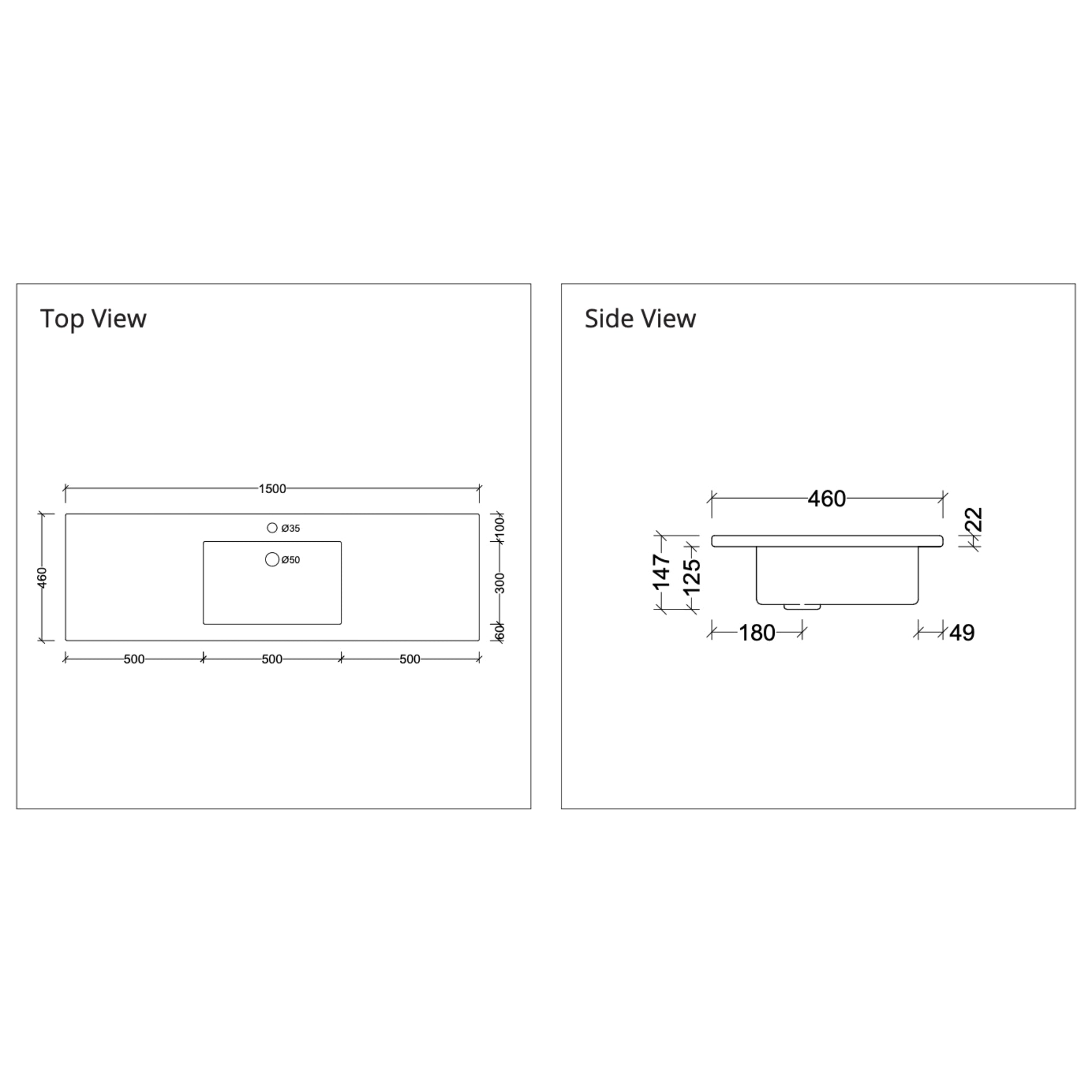 DUROCLASS MONACO GLOSS WHITE SINGLE BOWL UNDERMOUNT VANITY TOP (MULTIPLE SIZES AVAILABLE)