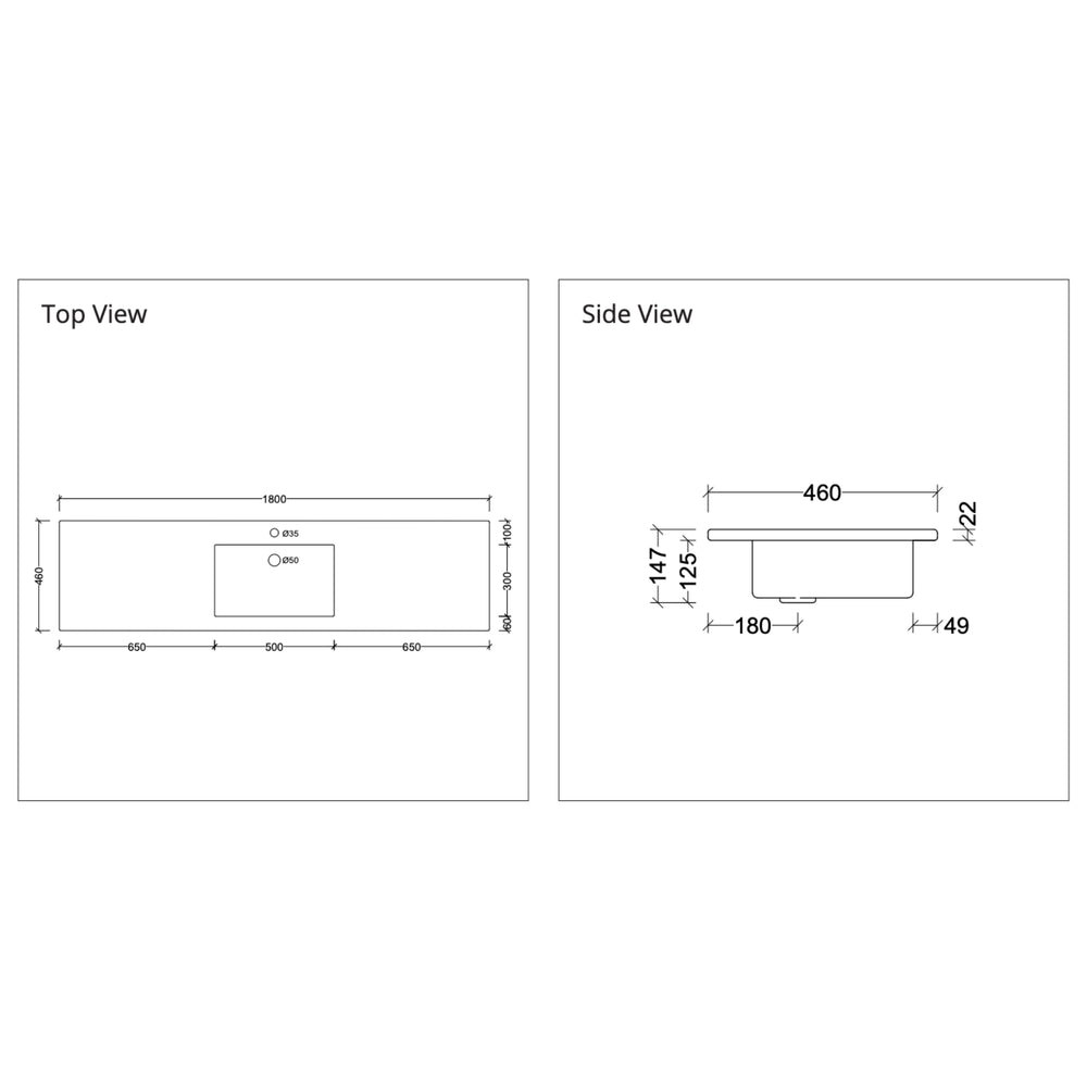 DUROCLASS MONACO GLOSS WHITE SINGLE BOWL UNDERMOUNT VANITY TOP (MULTIPLE SIZES AVAILABLE)