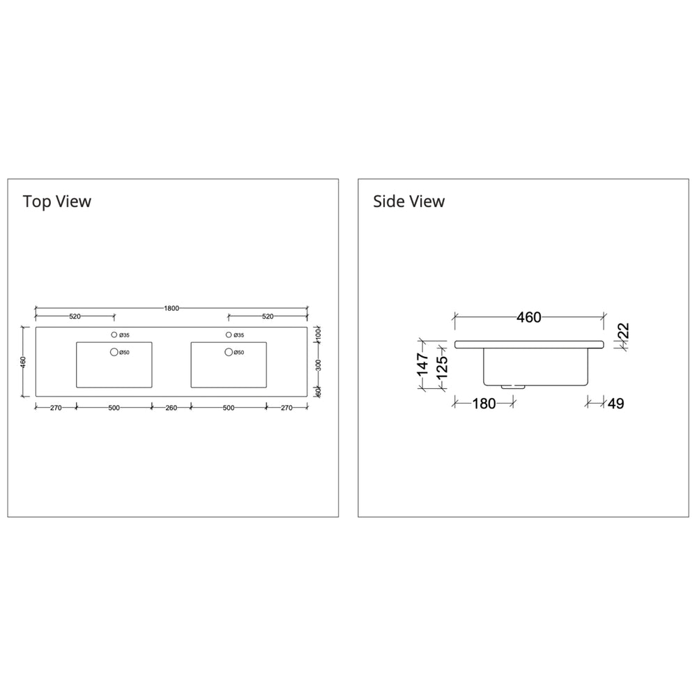 DUROCLASS MONACO GLOSS WHITE DOUBLE BOWL UNDERMOUNT VANITY TOP (MULTIPLE SIZES AVAILABLE)
