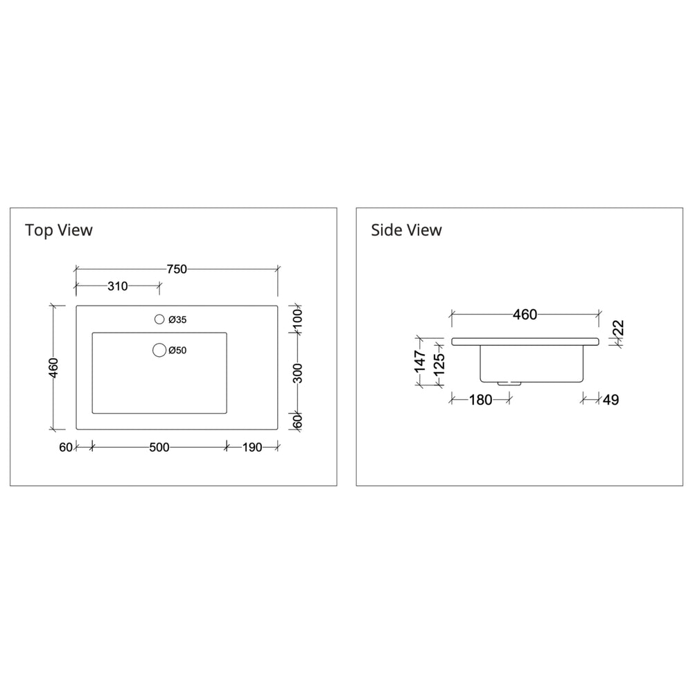 DUROCLASS MONACO GLOSS WHITE OFFSET SINGLE BOWL UNDERMOUNT VANITY TOP (MULTIPLE SIZES AVAILABLE)