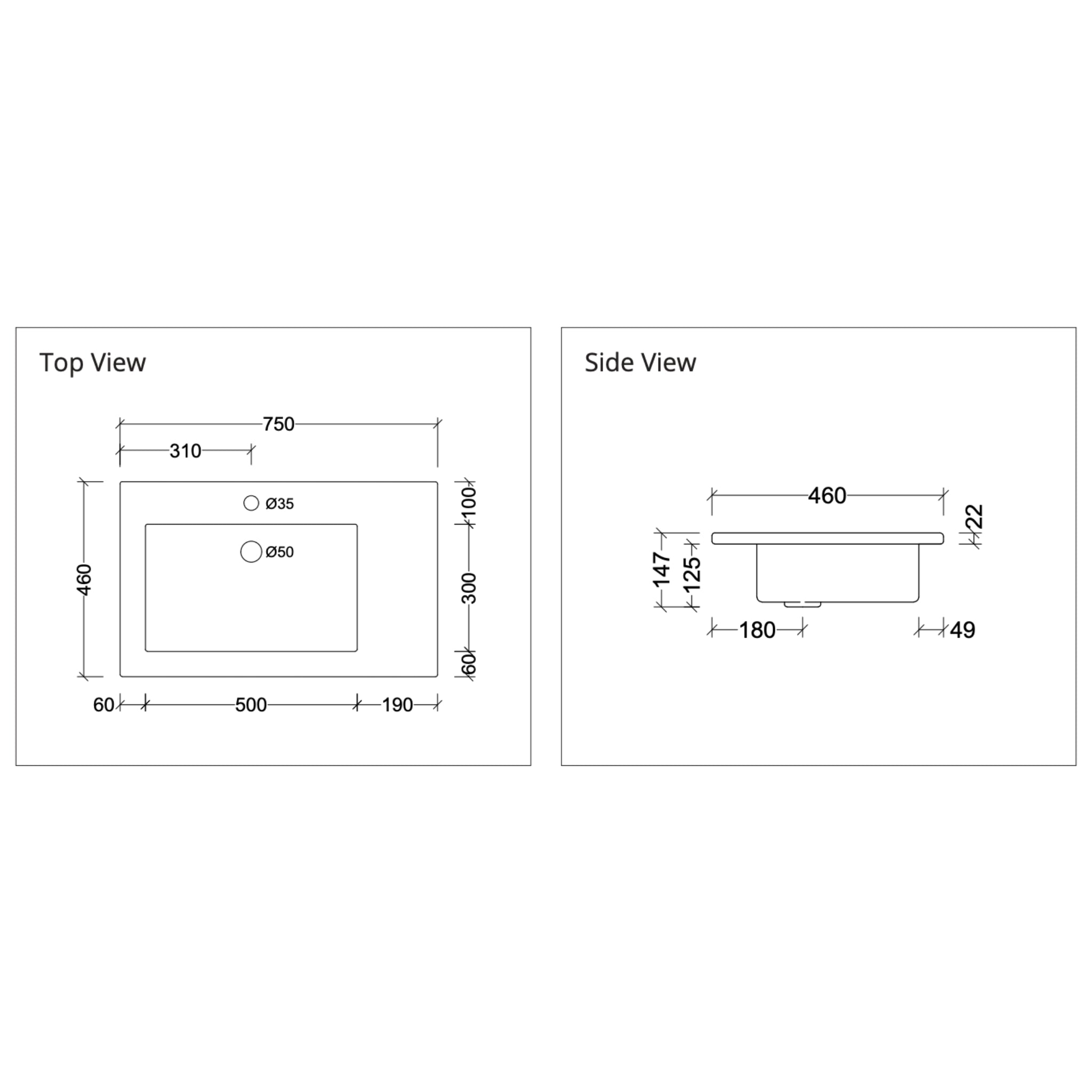DUROCLASS MONACO GLOSS WHITE OFFSET SINGLE BOWL UNDERMOUNT VANITY TOP (MULTIPLE SIZES AVAILABLE)