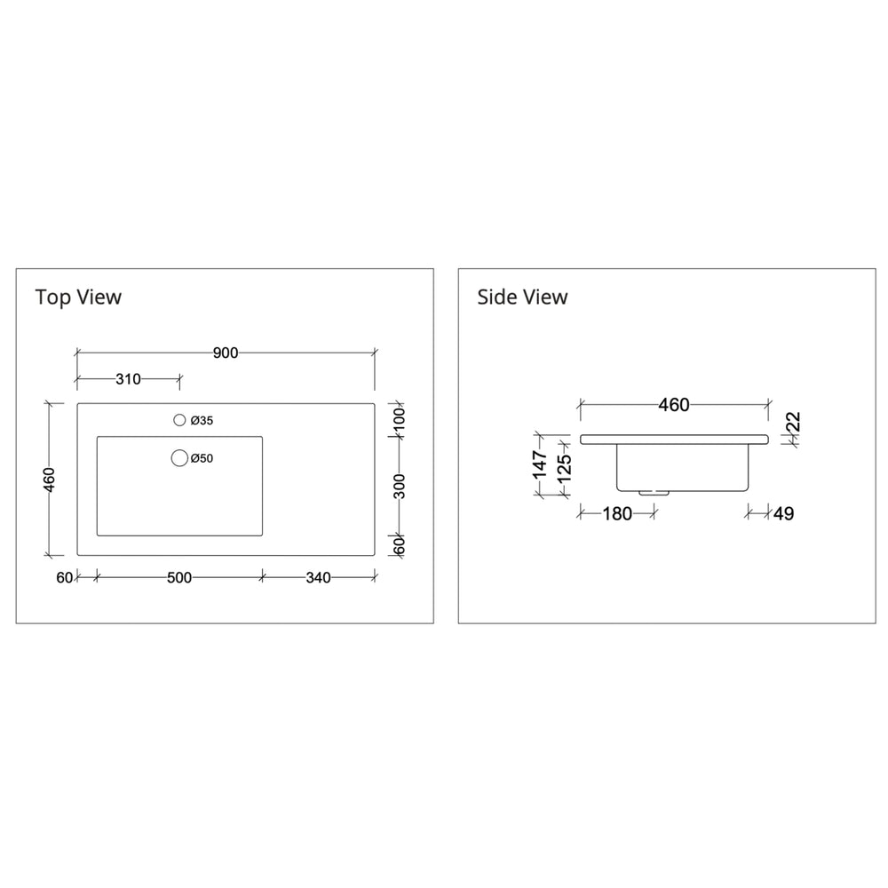 DUROCLASS MONACO GLOSS WHITE OFFSET SINGLE BOWL UNDERMOUNT VANITY TOP (MULTIPLE SIZES AVAILABLE)