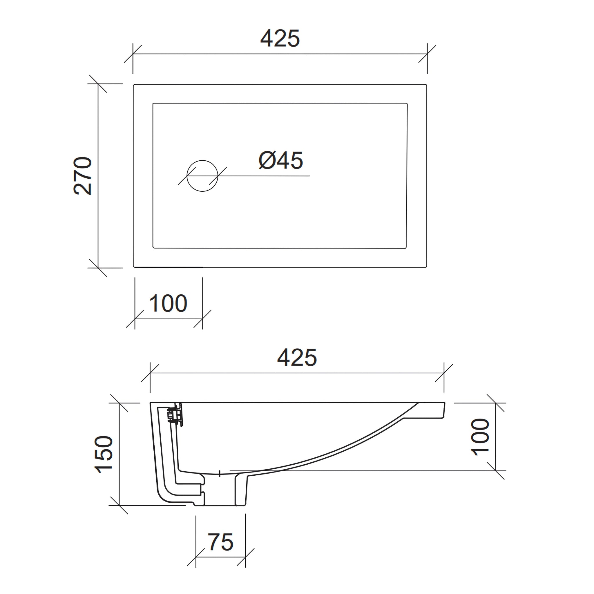 TIMBERLINE MINI RECTANGLE UNDER COUNTER BASIN GLOSS WHITE 425MM