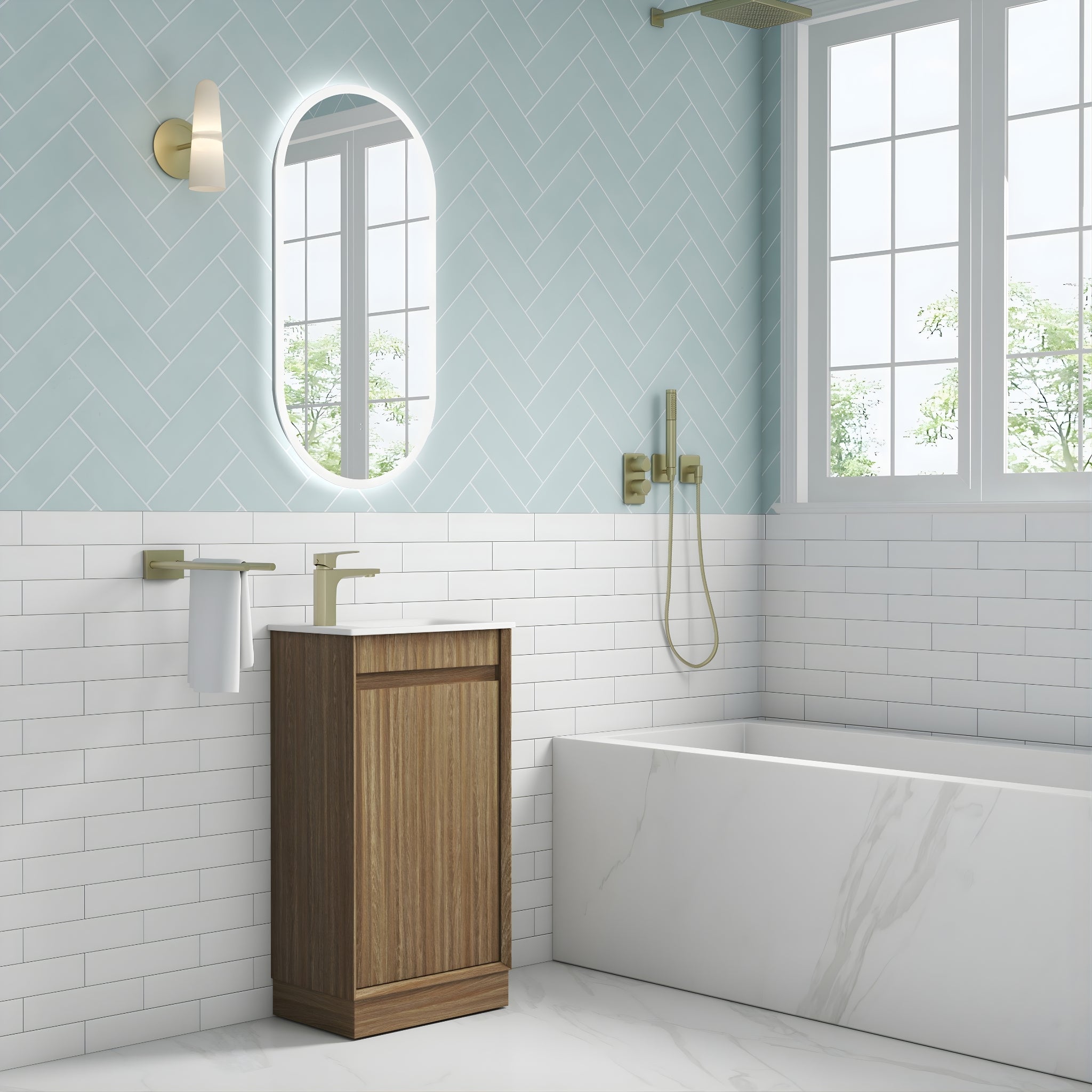 AULIC MINI RAVIA HARVEST OAK 450MM SPACE SAVING FLOOR STANDING VANITY