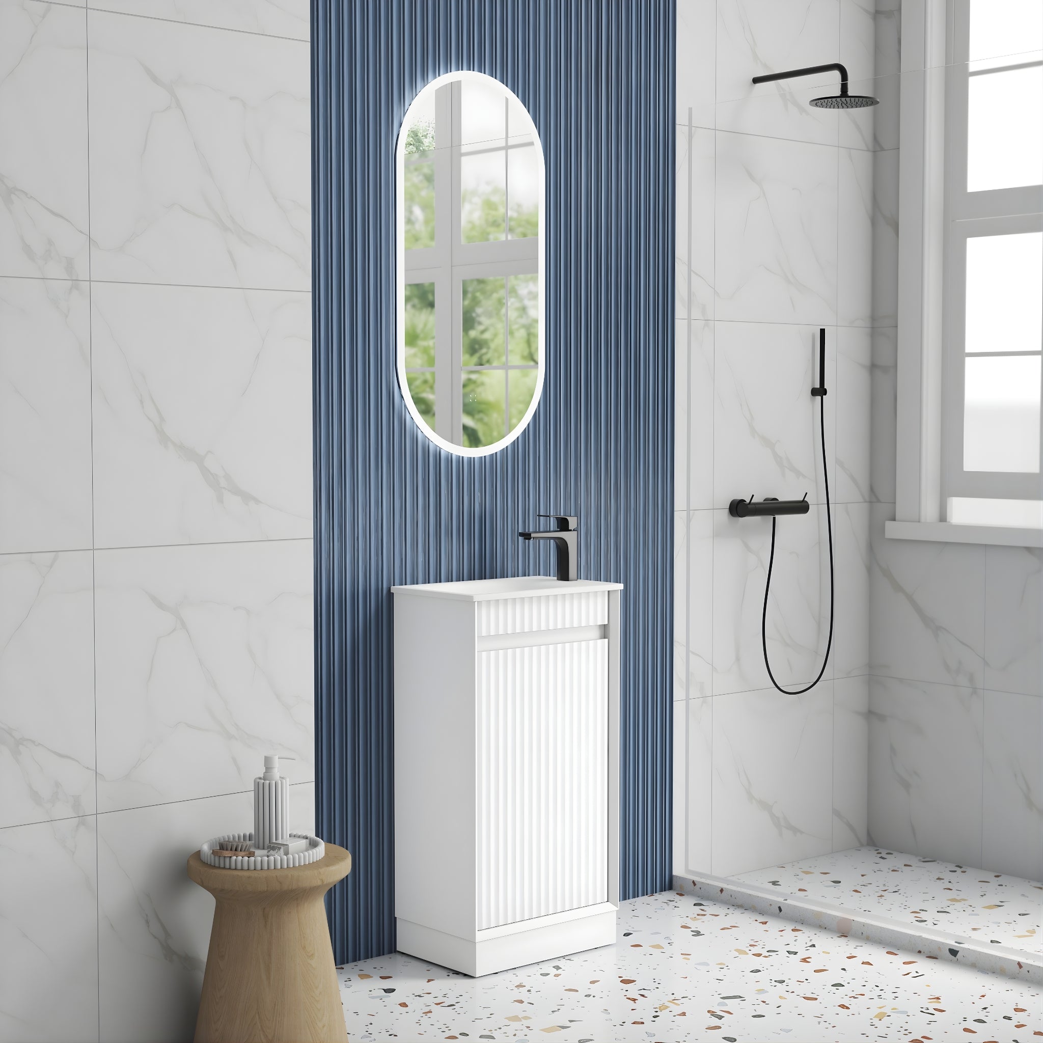 AULIC MINI RAVIA MATTE WHITE 450MM SPACE SAVING FLOOR STANDING VANITY