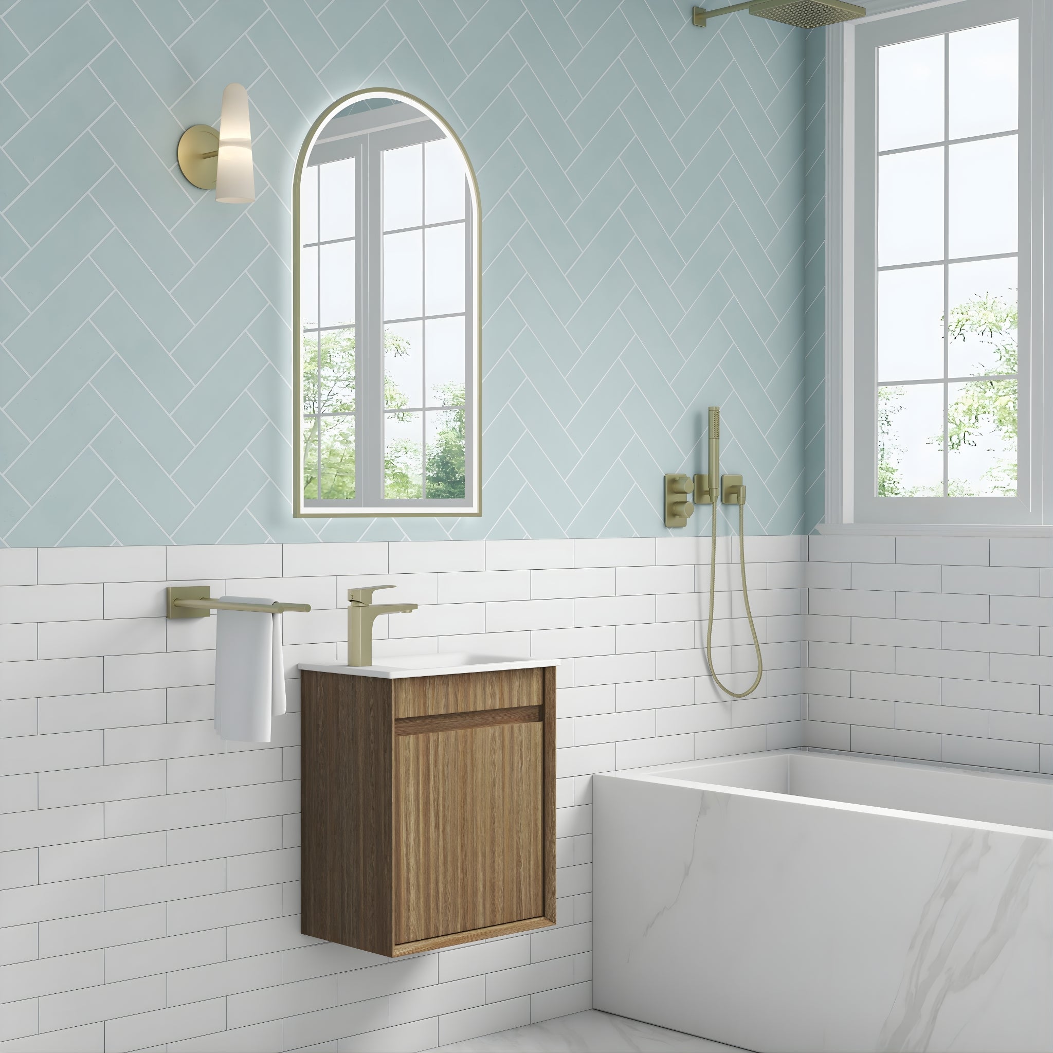 AULIC MINI RAVIA HARVEST OAK 450MM SPACE SAVING WALL HUNG VANITY