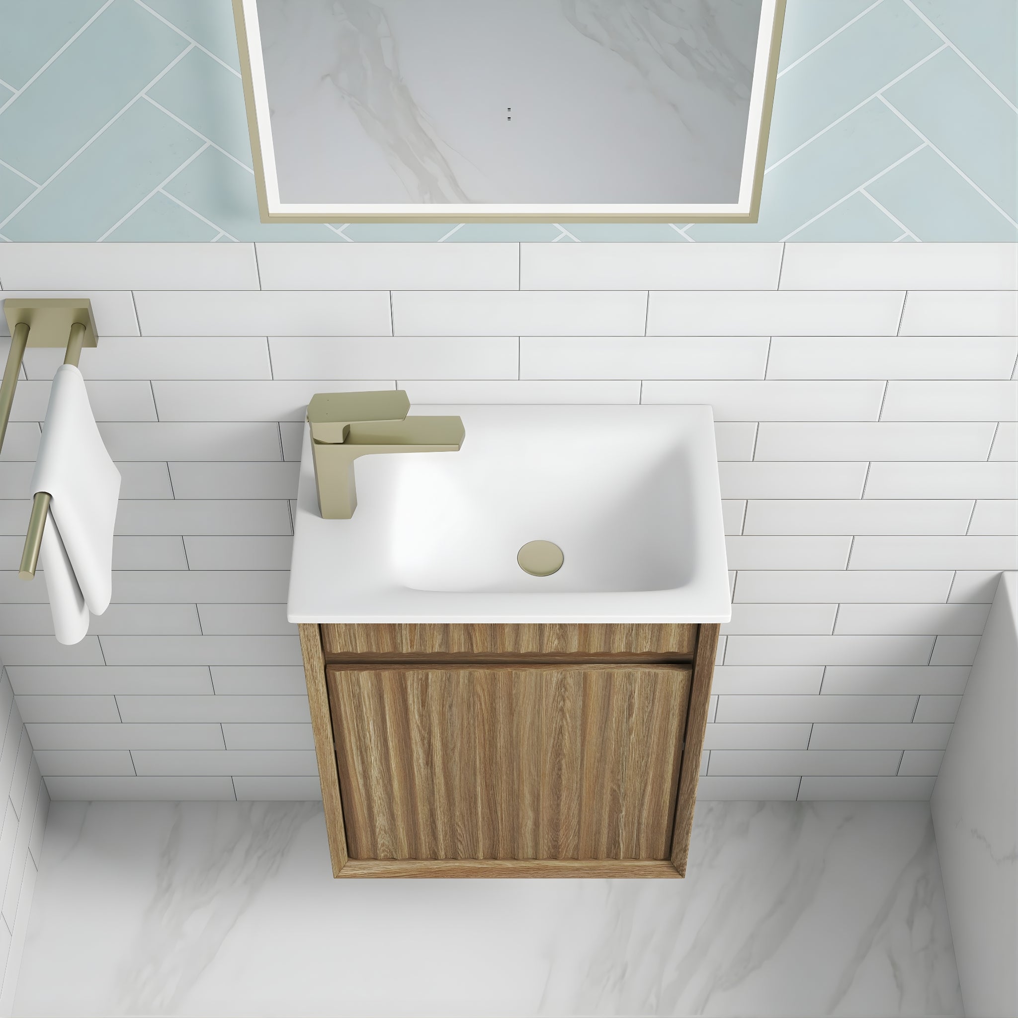 AULIC MINI RAVIA HARVEST OAK 450MM SPACE SAVING WALL HUNG VANITY