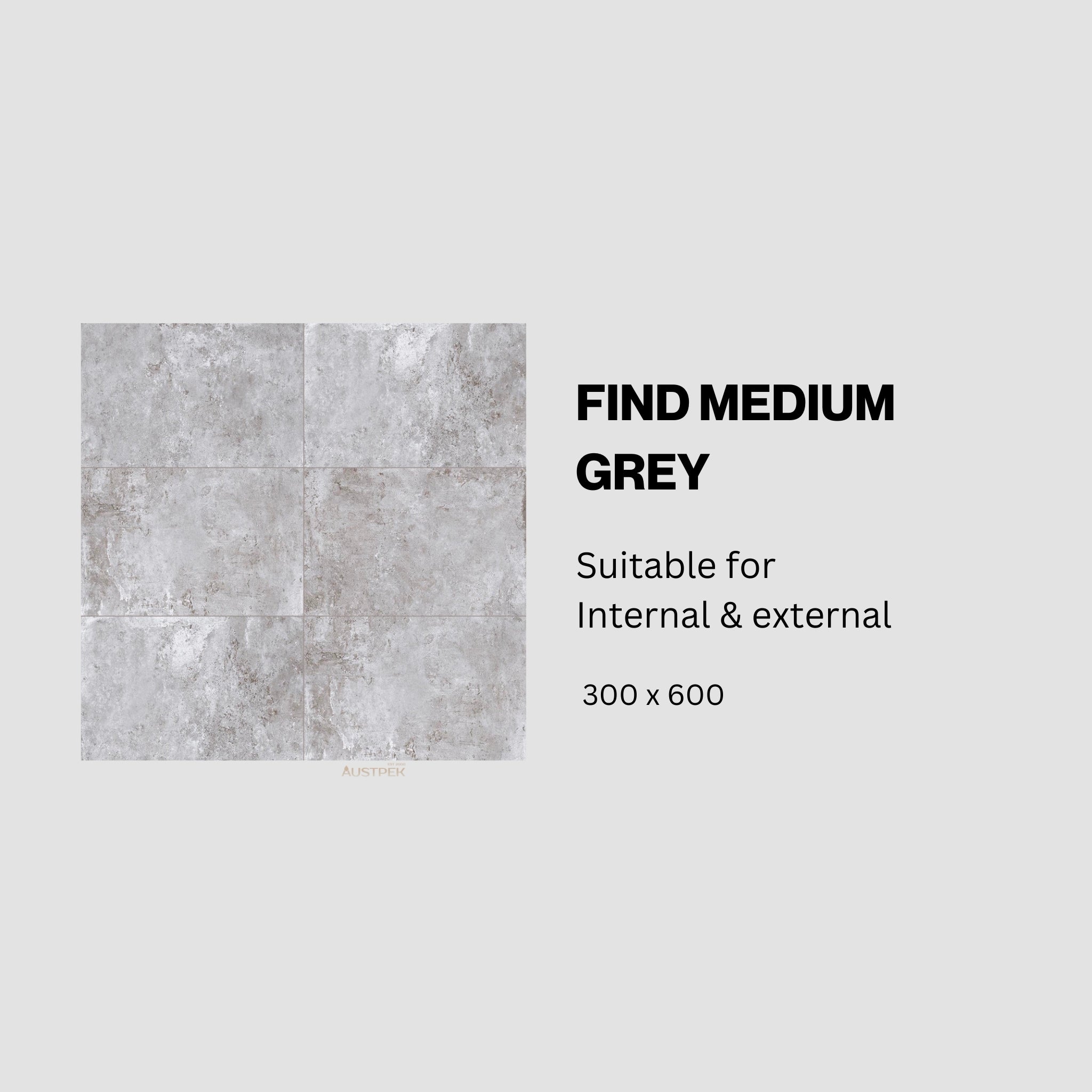 MUSES FIND MEDIUM GREY FELLTEC 300X600MM RECTANGULAR TILE (PER BOX)