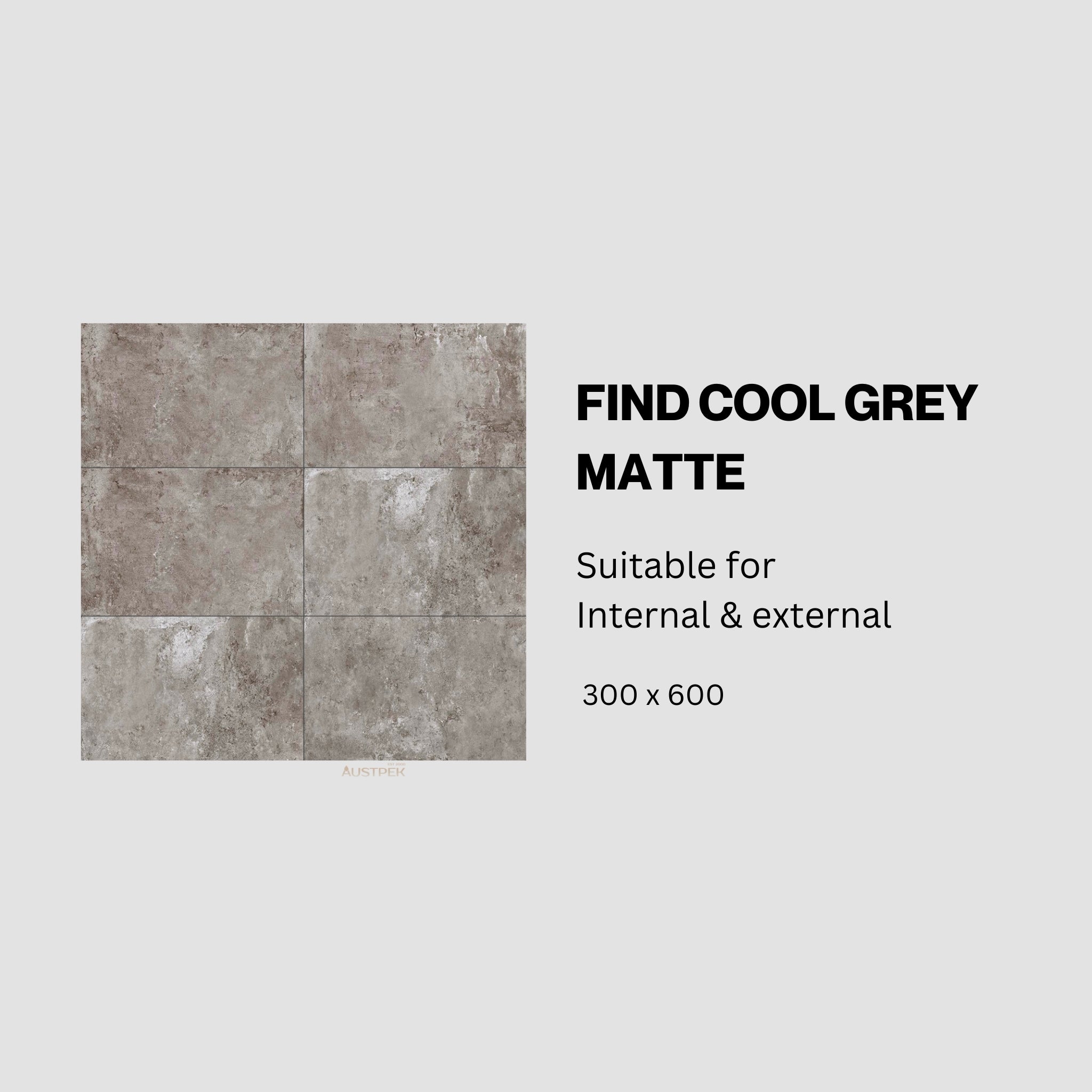 MUSES FIND COOL GREY MATTE 300X600MM RECTANGULAR TILE (PER BOX)