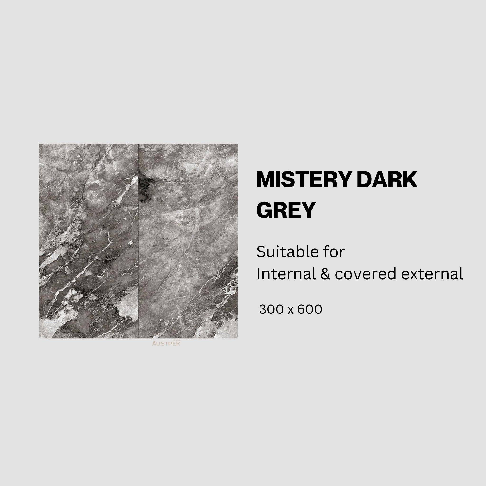 MUSES MISTERY DARK GREY MATTE 300X600MM RECTANGULAR TILE (PER BOX)