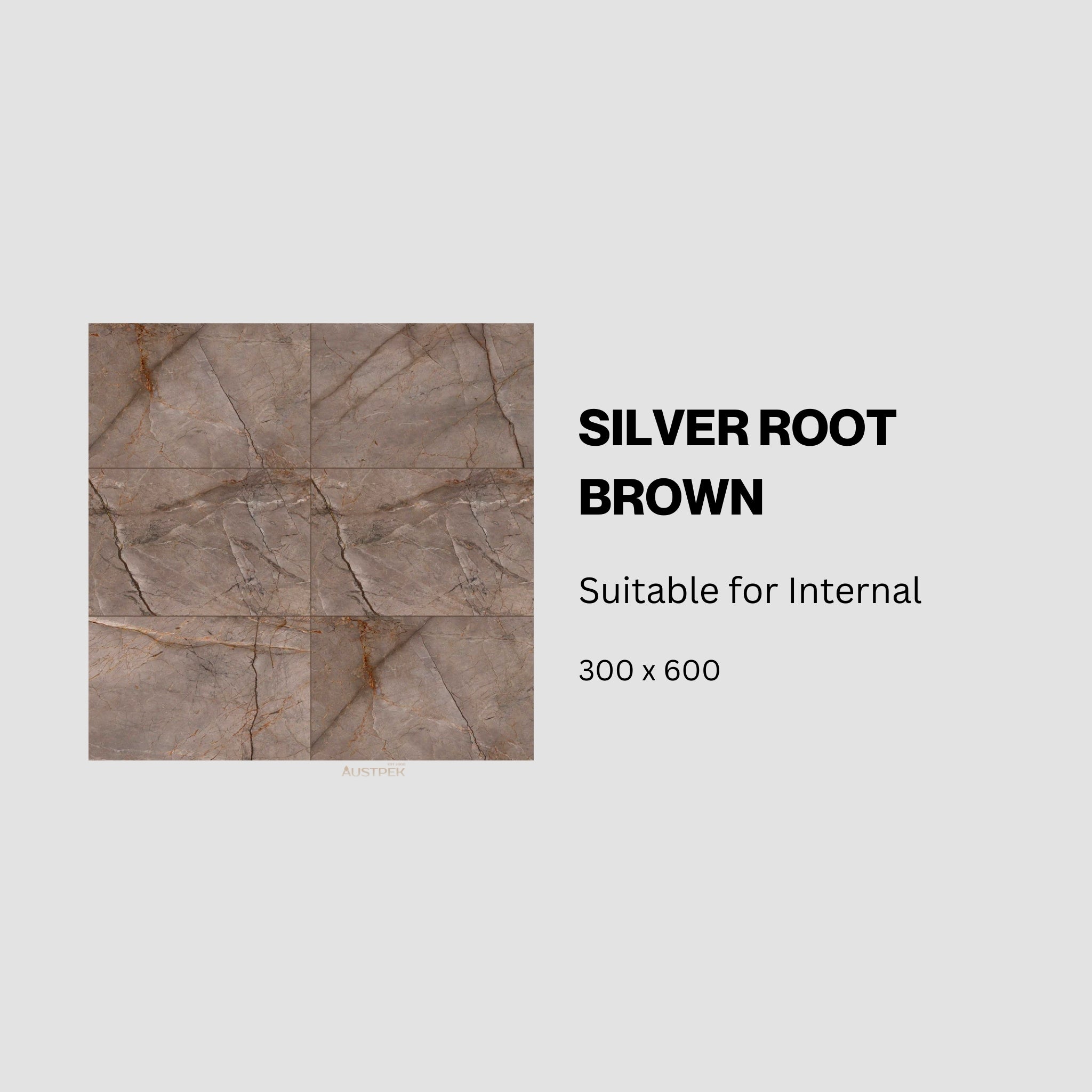 MUSES SILVER ROOT BROWN SOFT POLISHED 300X600MM RECTANGULAR TILE (PER BOX)